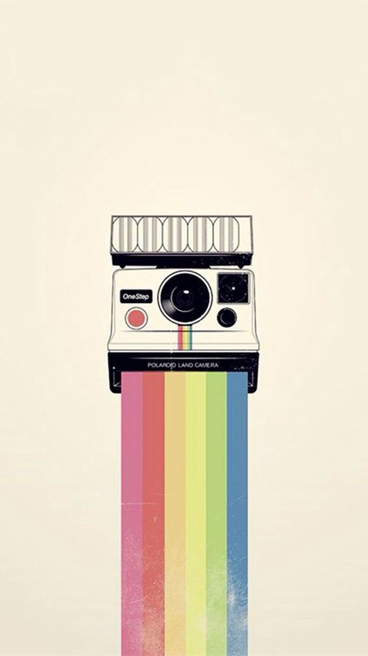 Polaroid-Kamera, Regenbogen, Sofortbildkamera, Beige, Minimalistisch, 750x1334, Handy-Hintergrund