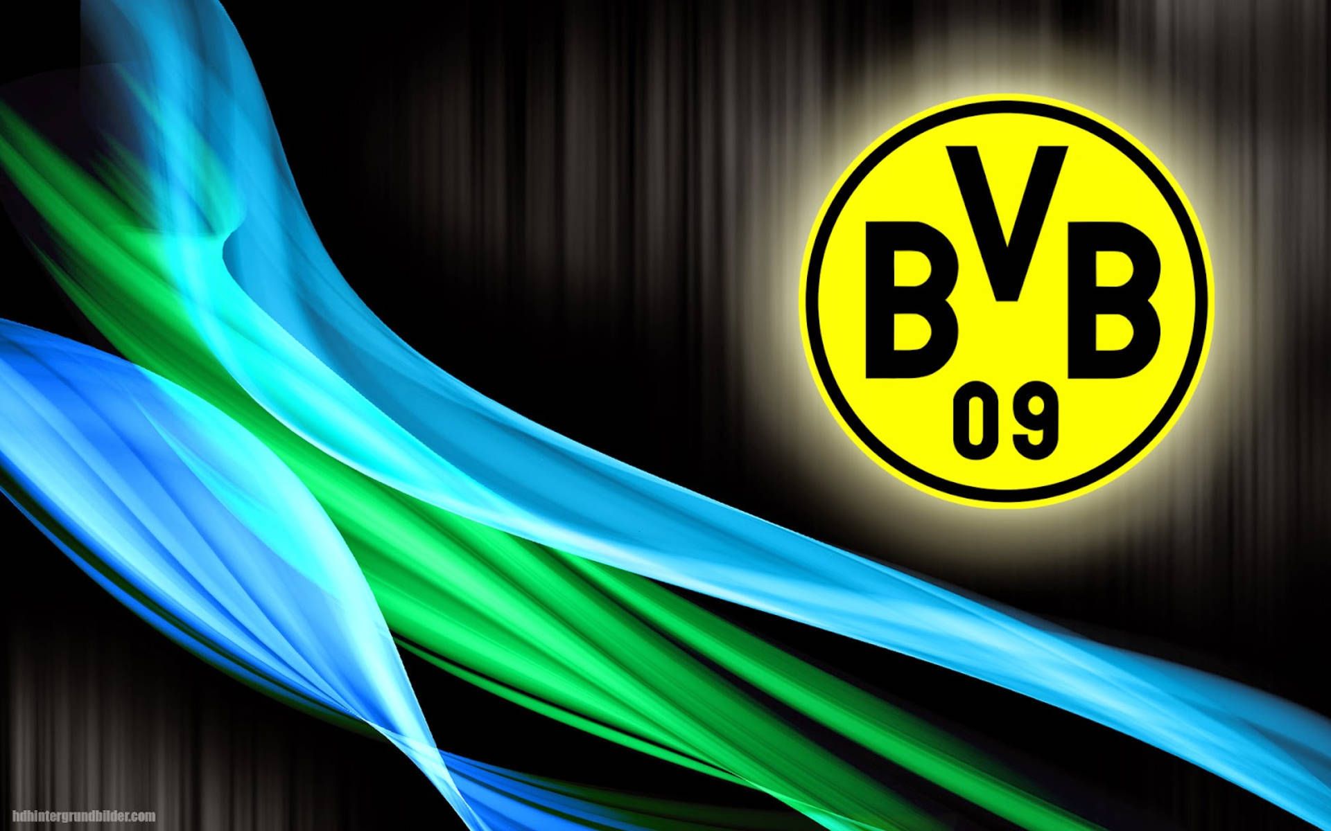 BVB-Logo, Borussia Dortmund, Grün-blaue Wellen, Abstrakt, Full HD, MacBook-Hintergrundbild