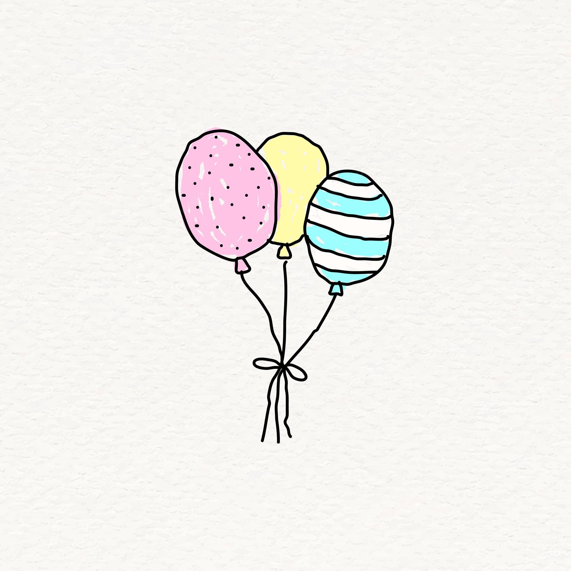Luftballons, Zeichnung, Pastell, Weißer Hintergrund, Niedlich, Full HD Wallpaper