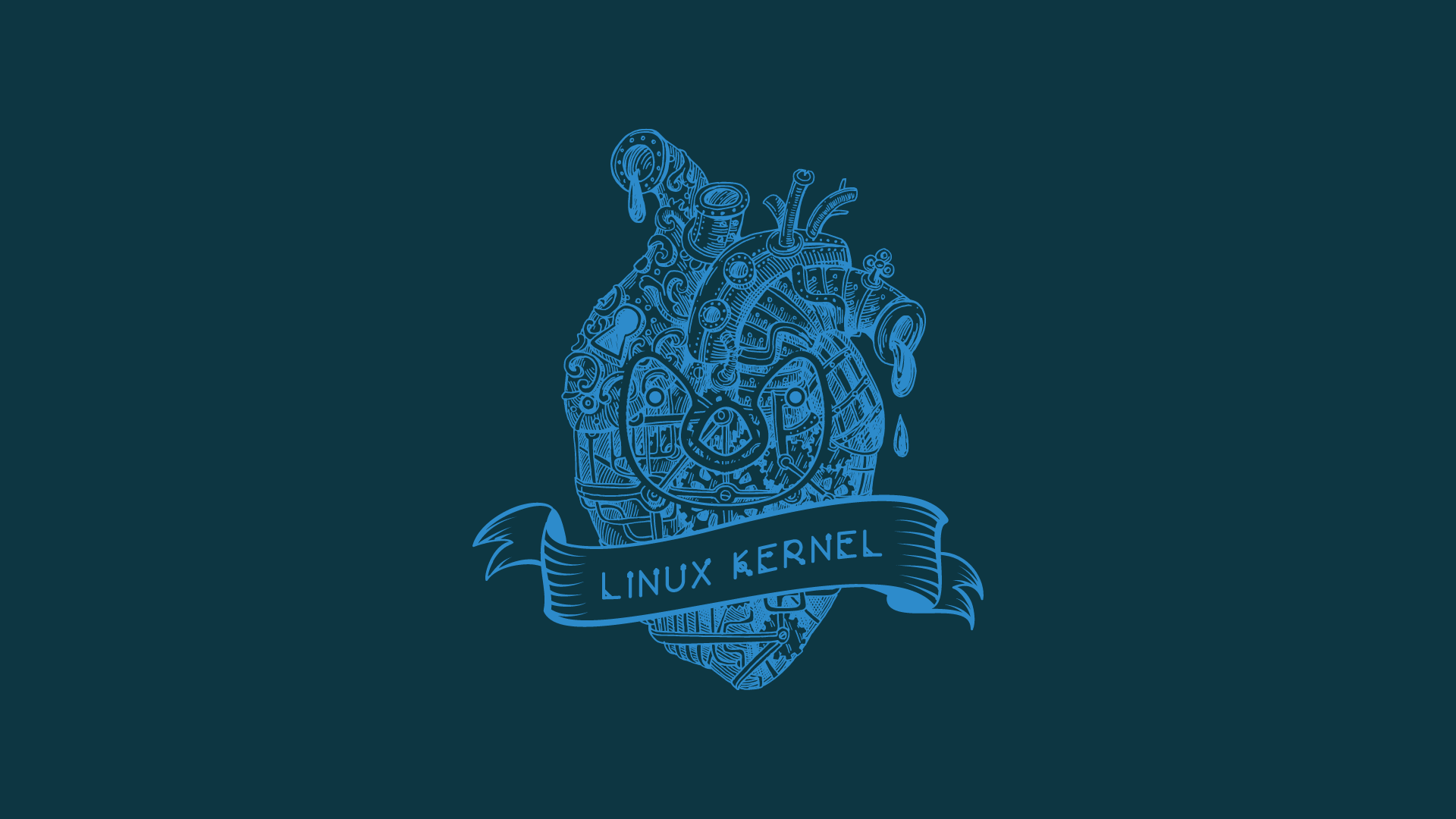 Linux-Kernel, Anatomisches Herz, Linienkunst, Petrolblau, Emblem, 1920x1080, Desktop-Hintergrund