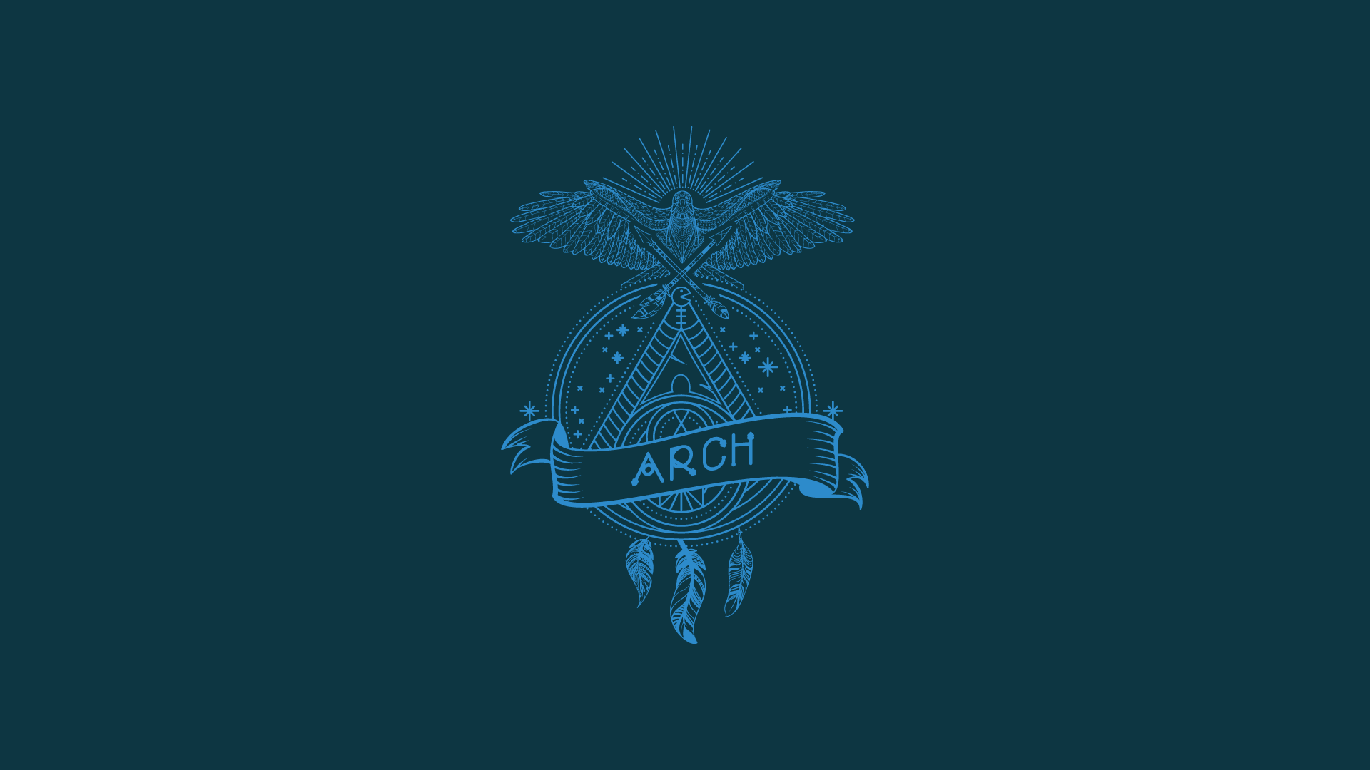 Arch Linux, Traumfänger, Linienkunst, Emblem, Petrolblau, Full HD, PC-Hintergrundbild