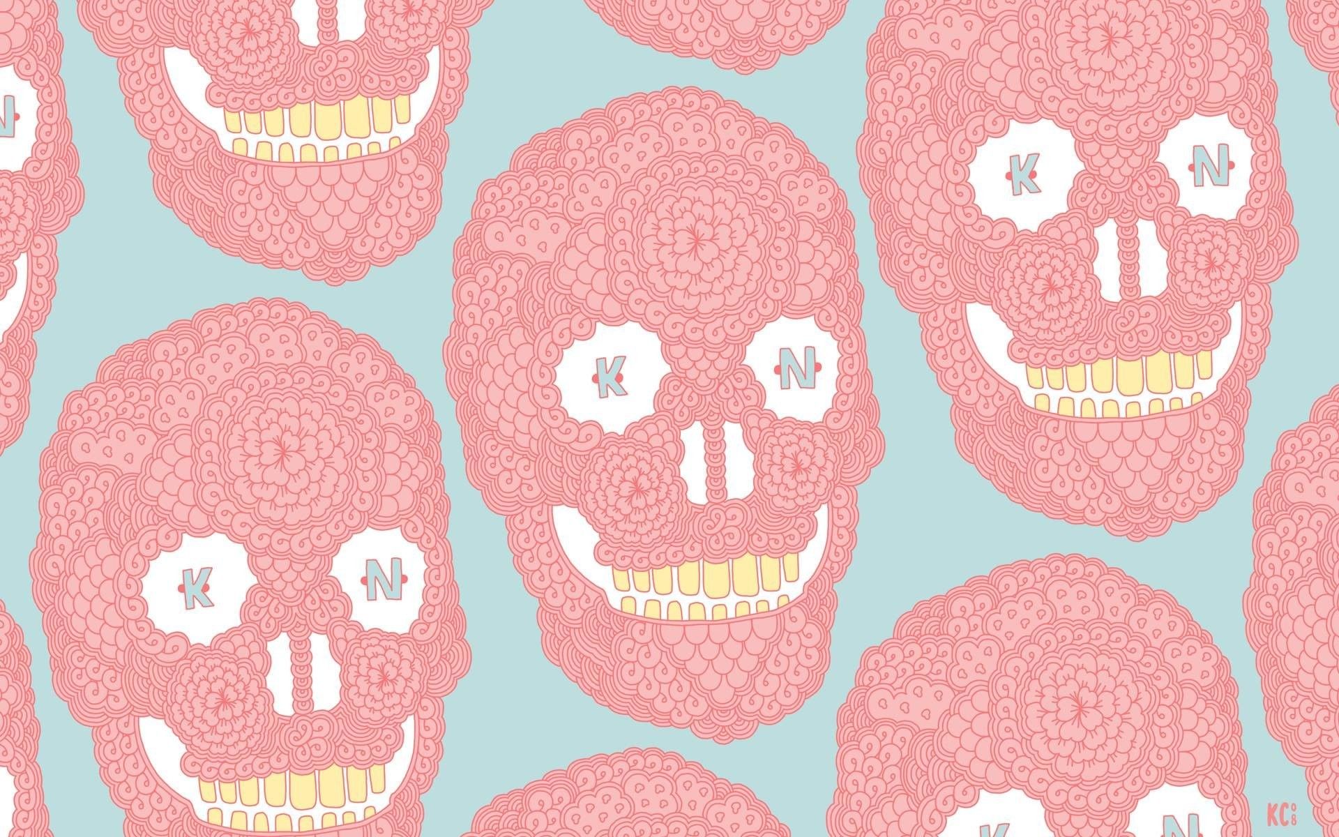 Totenköpfe, Zuckerschädel, Muster, Rosa, Mintgrün, 16:10, Full-HD-Hintergrundbild für den Desktop
