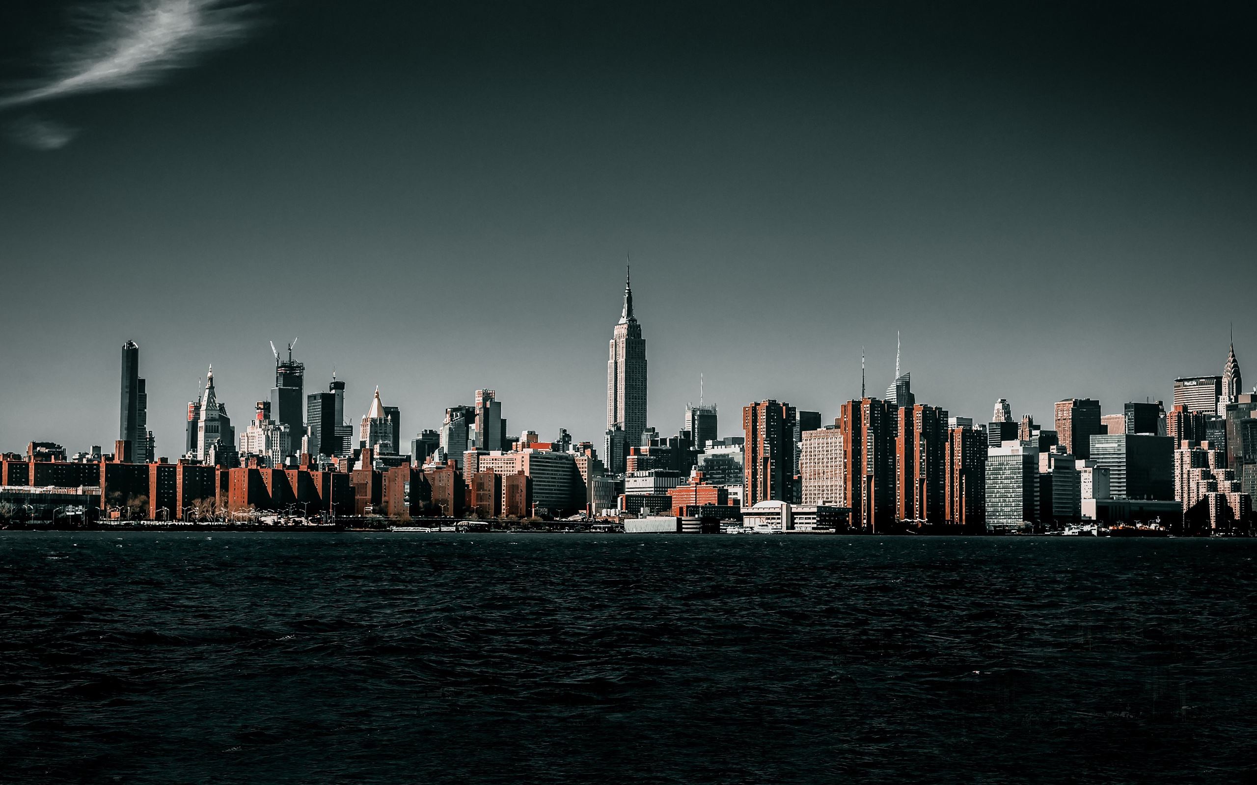 Manhattan, Empire State Building, New York City, Skyline, Fluss, 2K-Hintergrundbild für PC