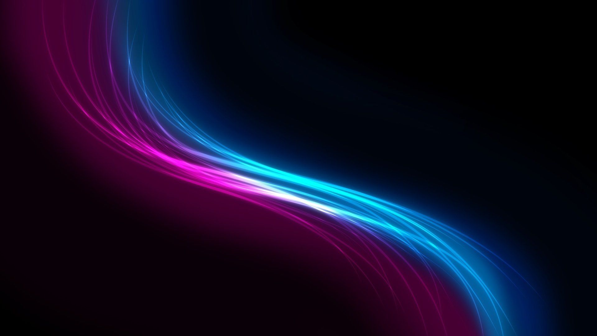 Lichtwelle, Abstrakt, Neon, Pink, Blau, Schwarzer Hintergrund, Full HD Wallpaper