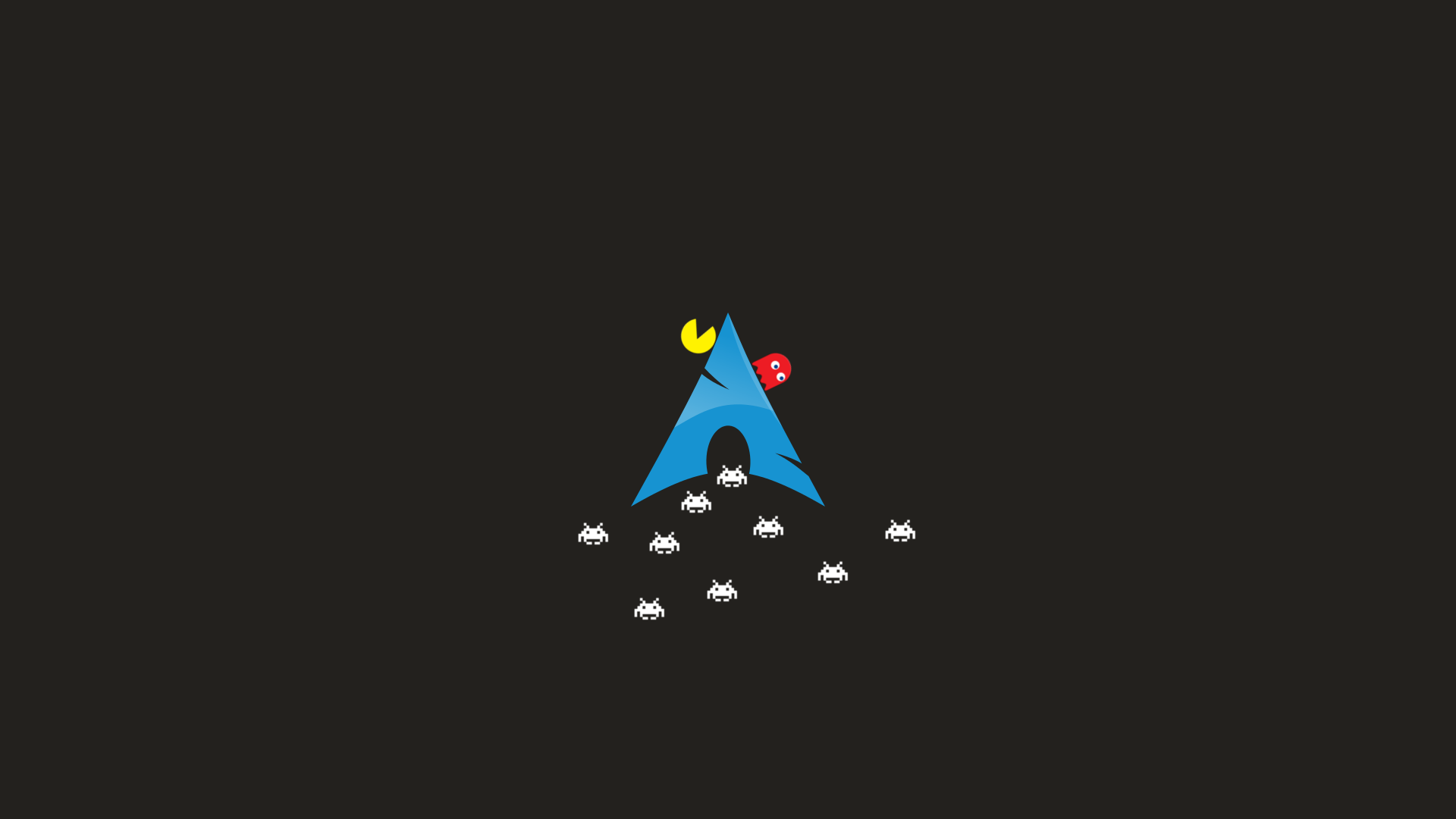 Arch Linux, Space Invaders, Pac-Man, Logo, Pixelkunst, Dunkel, Full-HD-Hintergrundbild für PC
