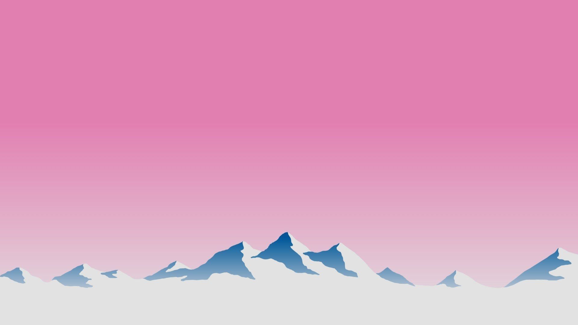 Berge, Rosa Himmel, Farbverlauf, Flaches Design, Minimalistisch, 1920x1080, PC-Hintergrundbild