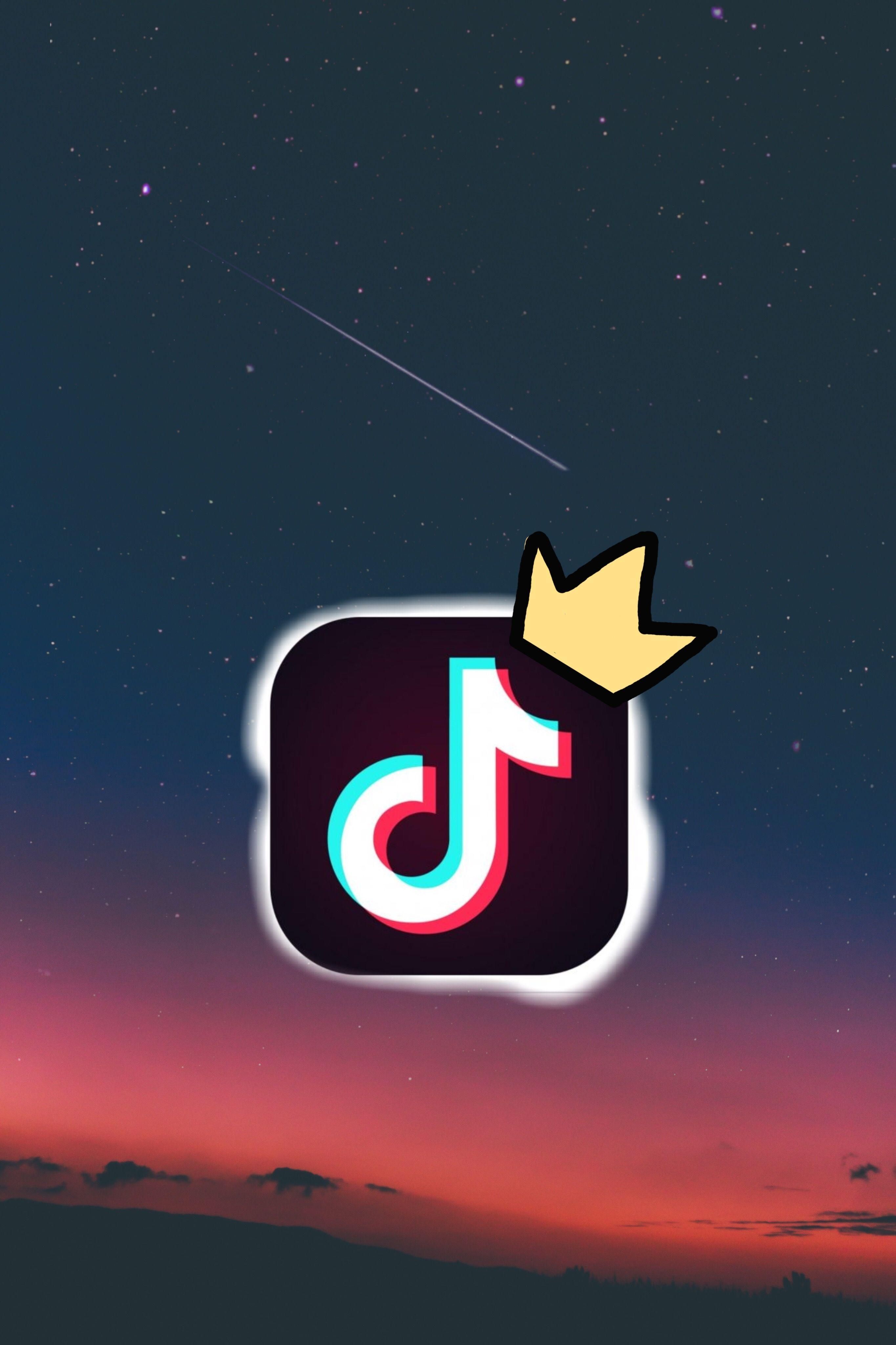 TikTok-Logo, Krone, Nachthimmel, Sternschnuppe, Abendrot, Android-Hintergrundbild