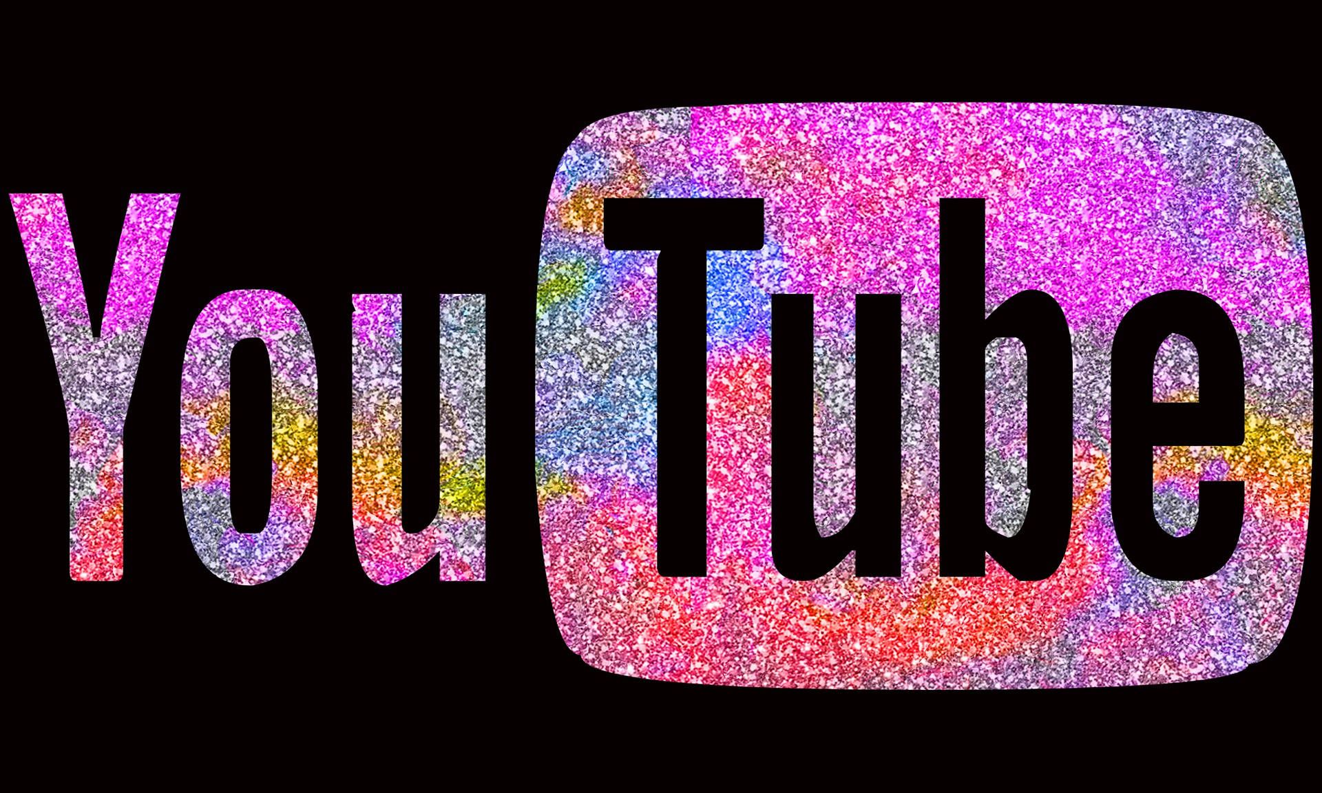 YouTube-Logo, Glitzer, Regenbogenfarben, Schwarzer Hintergrund, Full HD Wallpaper