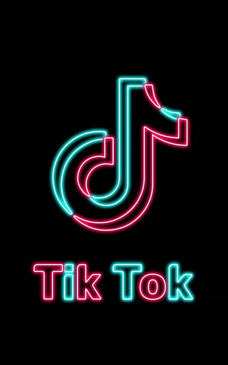 TikTok-Logo, TikTok, Neon, Schwarzer Hintergrund, Schriftzug, Sperrbildschirm fürs iPhone