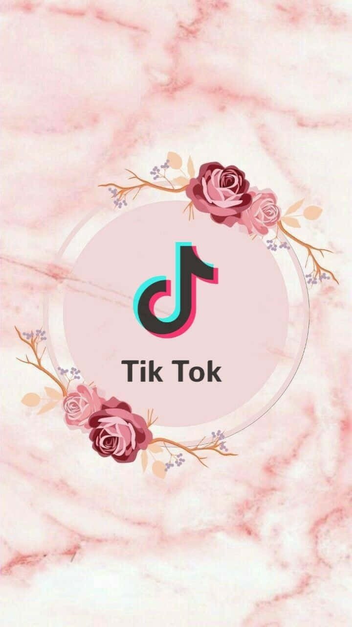 TikTok-Logo, Rosen, Rosa Marmor, Blumenkranz, Pastell, Hintergrundbild für iPhone und Android