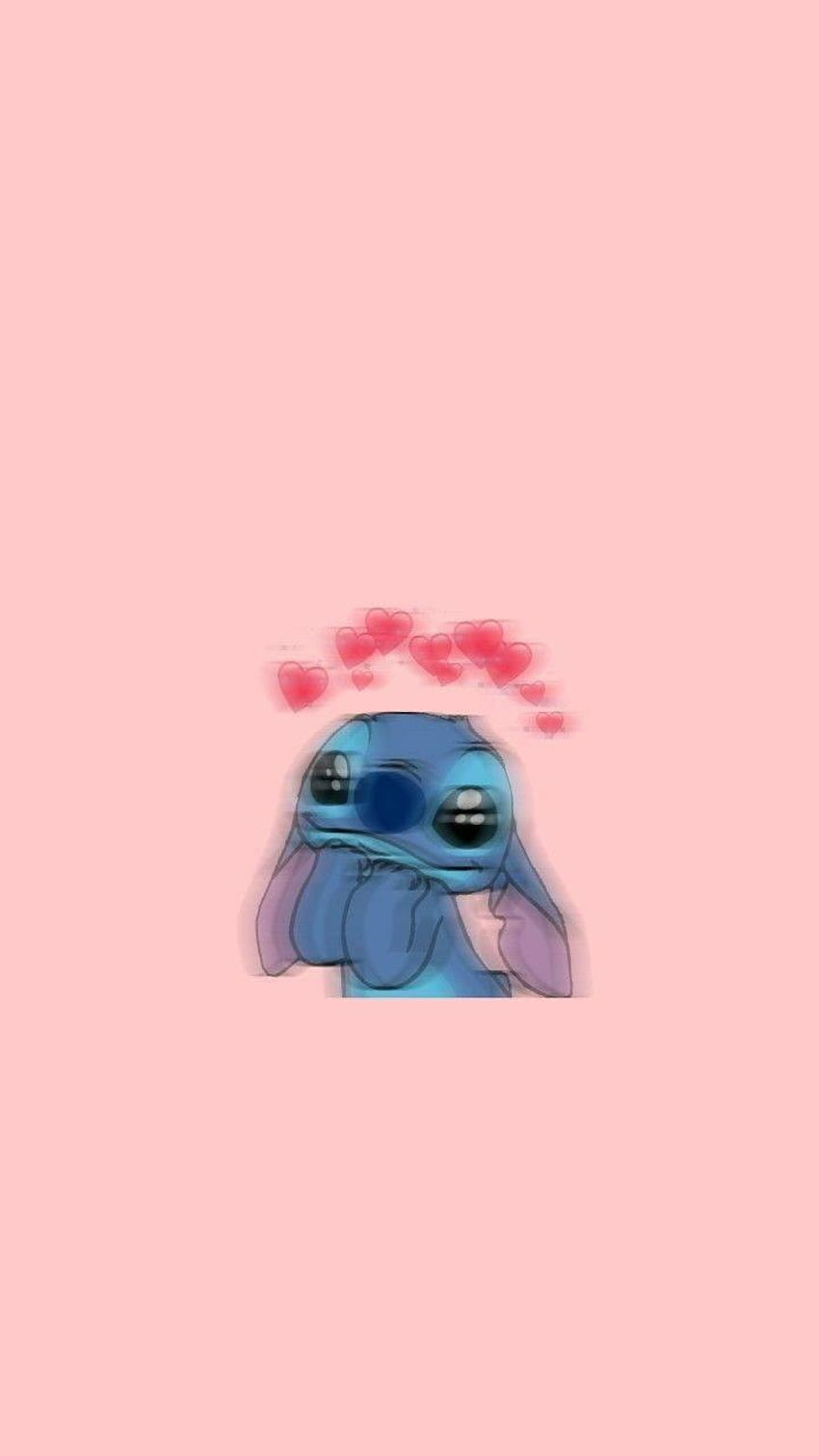 Stitch, Lilo & Stitch, Herzen, Rosa Hintergrund, Niedlich, Sperrbildschirm fürs iPhone