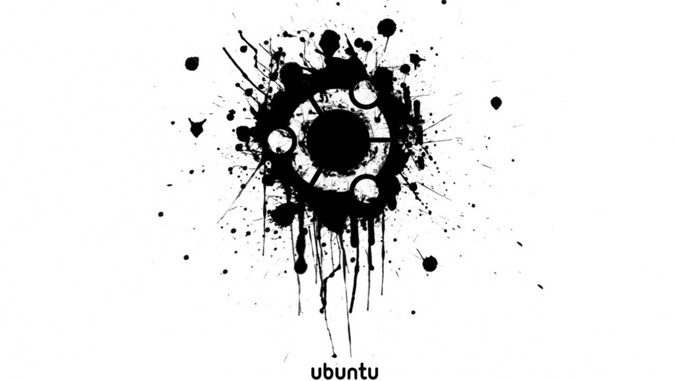 Ubuntu, Logo, Farbspritzer, Schwarz-Weiß, Tinte, HD, Hintergrund für den Desktop