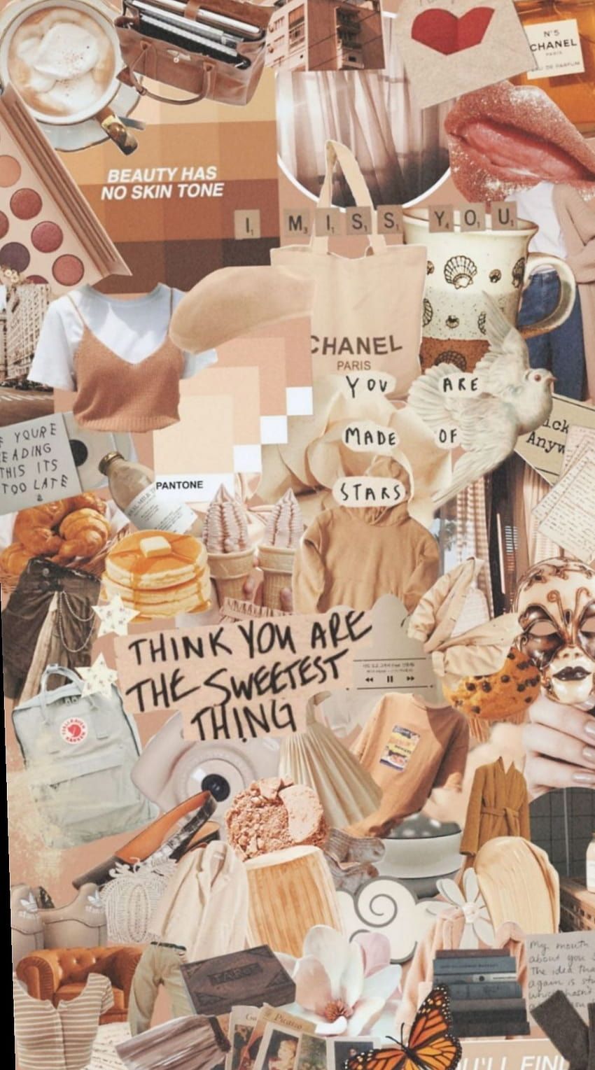 Collage, Beige Ästhetik, Mode, Vintage, Fotos, HD, Handy-Hintergrund im Hochformat