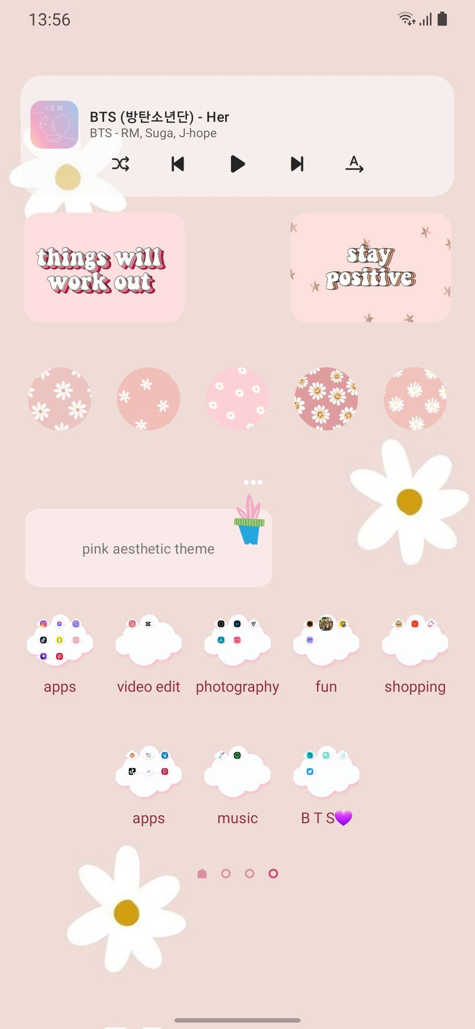 Homescreen, Gänseblümchen, Icons, Rosa Ästhetik, Widgets, Android-Hintergrundbild