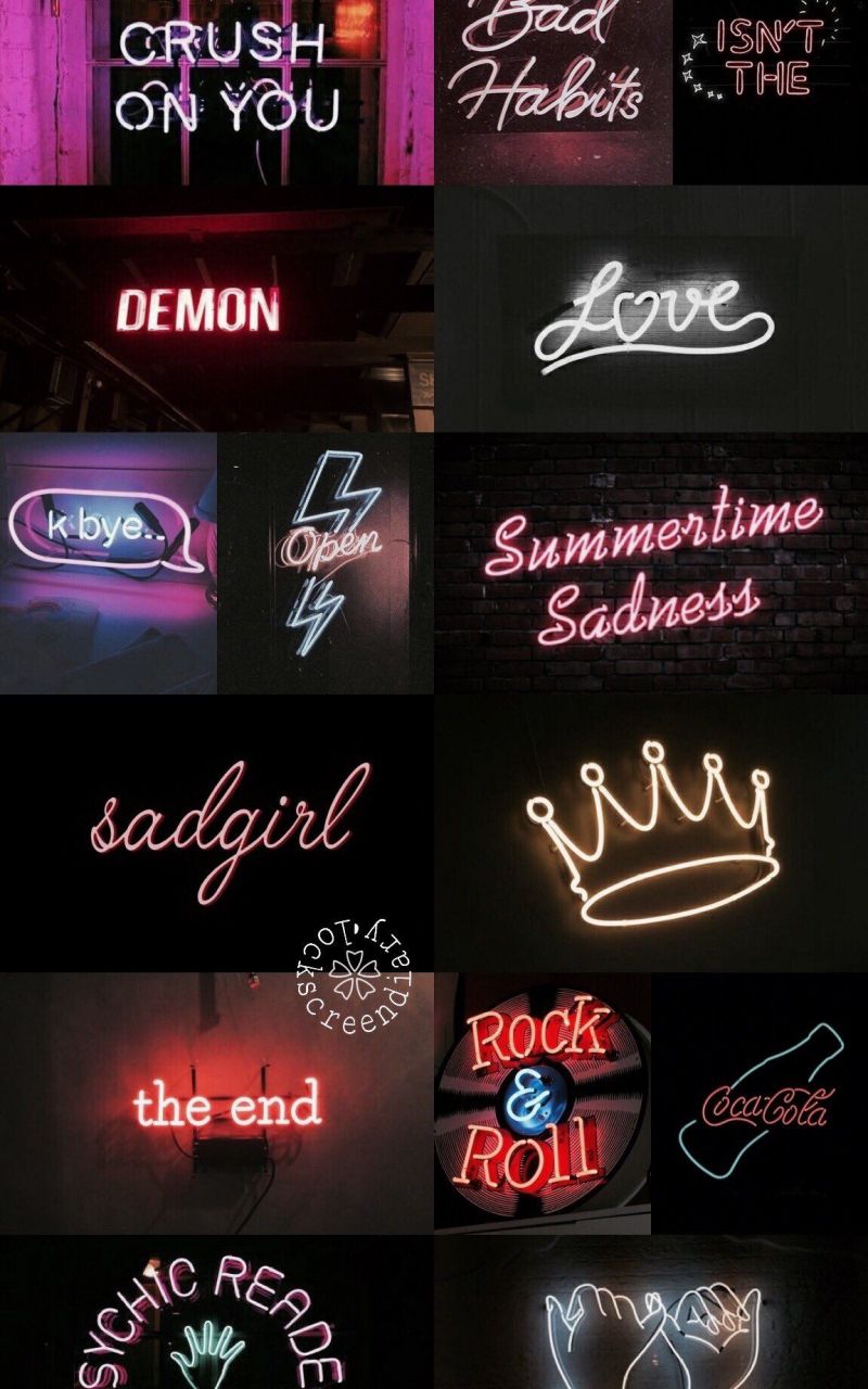 Collage, Neonschriften, Sad Girl, Krone, Dunkle Ästhetik, HD, iPhone-Hintergrundbild