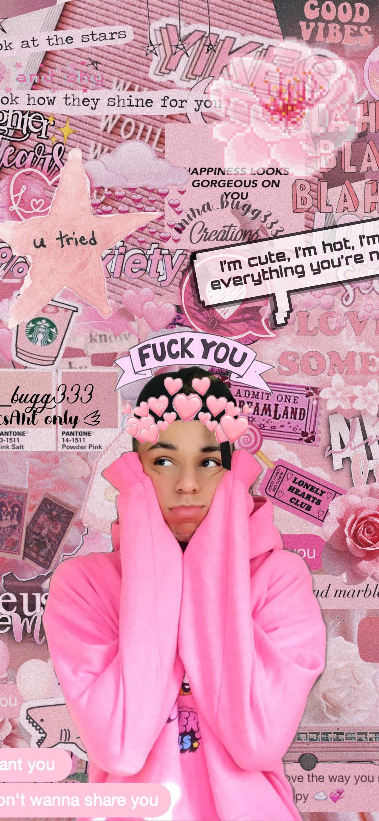 Collage, Rosa Ästhetik, Frau, Rosa Hoodie, Sticker, Full HD, Hintergrundbild fürs Handy