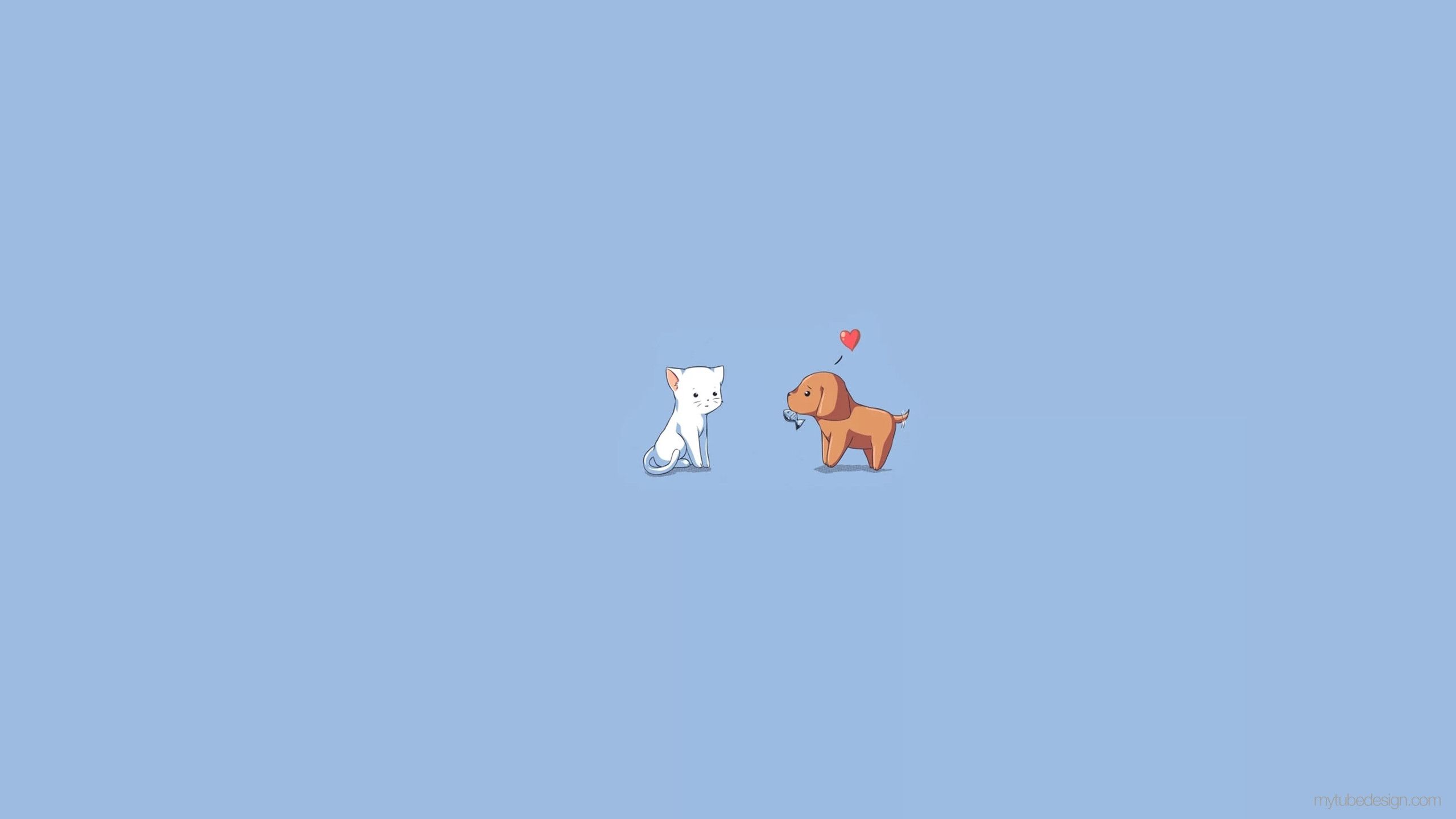 Katze, Hund, Herz, Hellblau, Minimalistisch, Niedlich, 2K, Hintergrund für den Desktop
