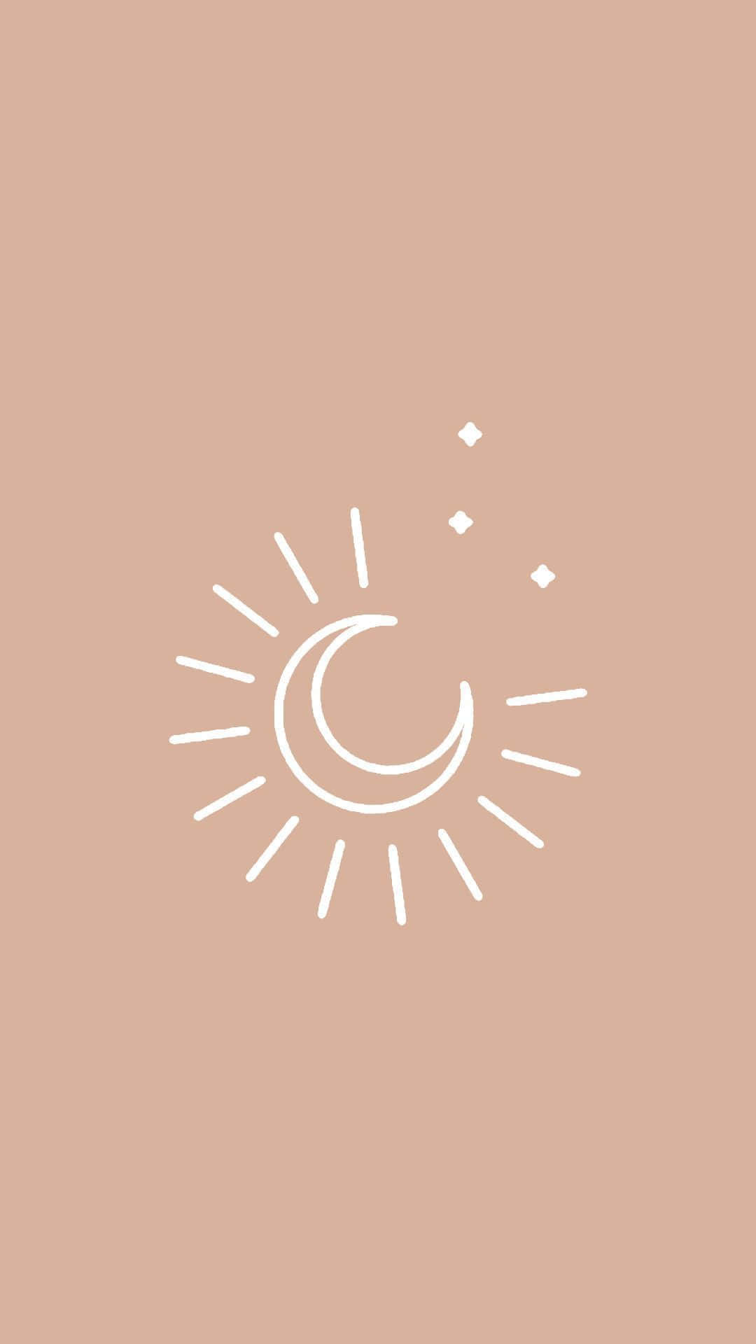 Sonne, Mond, Icon, Strichzeichnung, Altrosa Hintergrund, Sperrbildschirm fürs iPhone