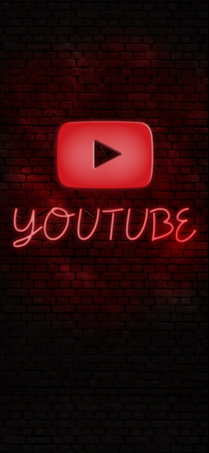 YouTube-Logo, Neon, Rot, Dunkel, Schriftzug, Hochformat, Hintergrundbild fürs Smartphone