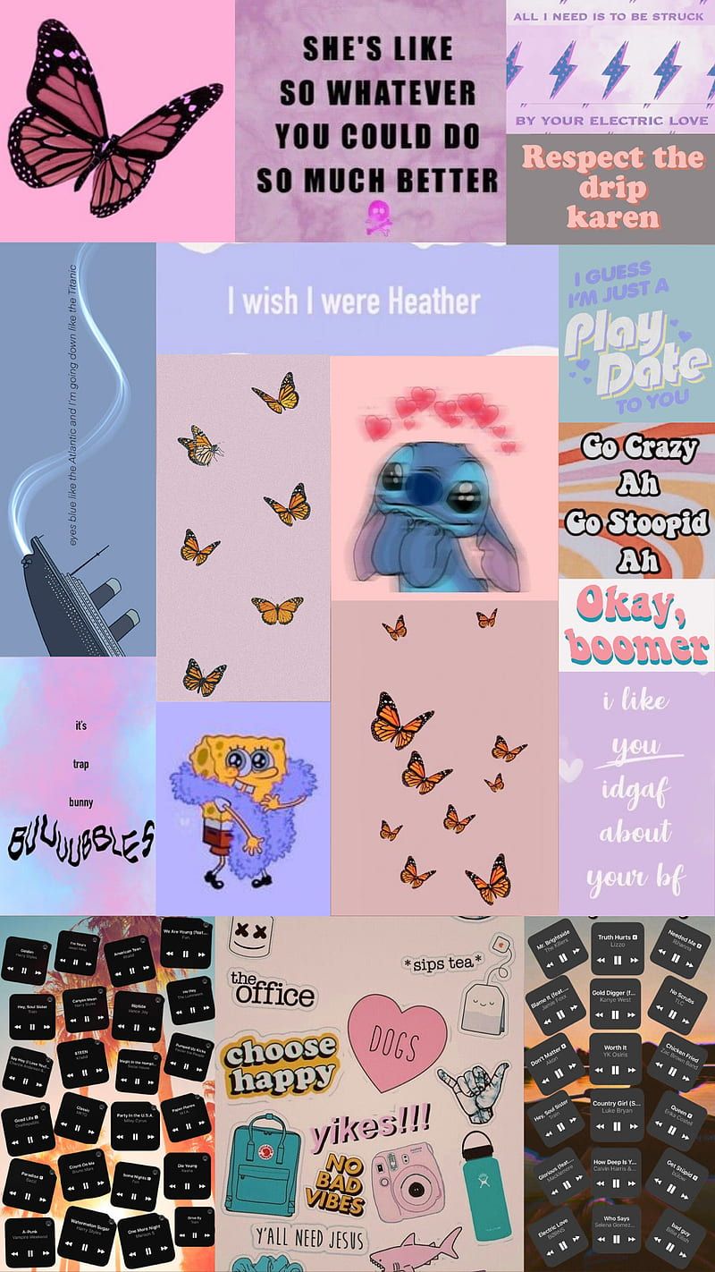 Collage, Stitch, Schmetterlinge, Ästhetik, Okay Boomer, HD, Sperrbildschirm fürs iPhone