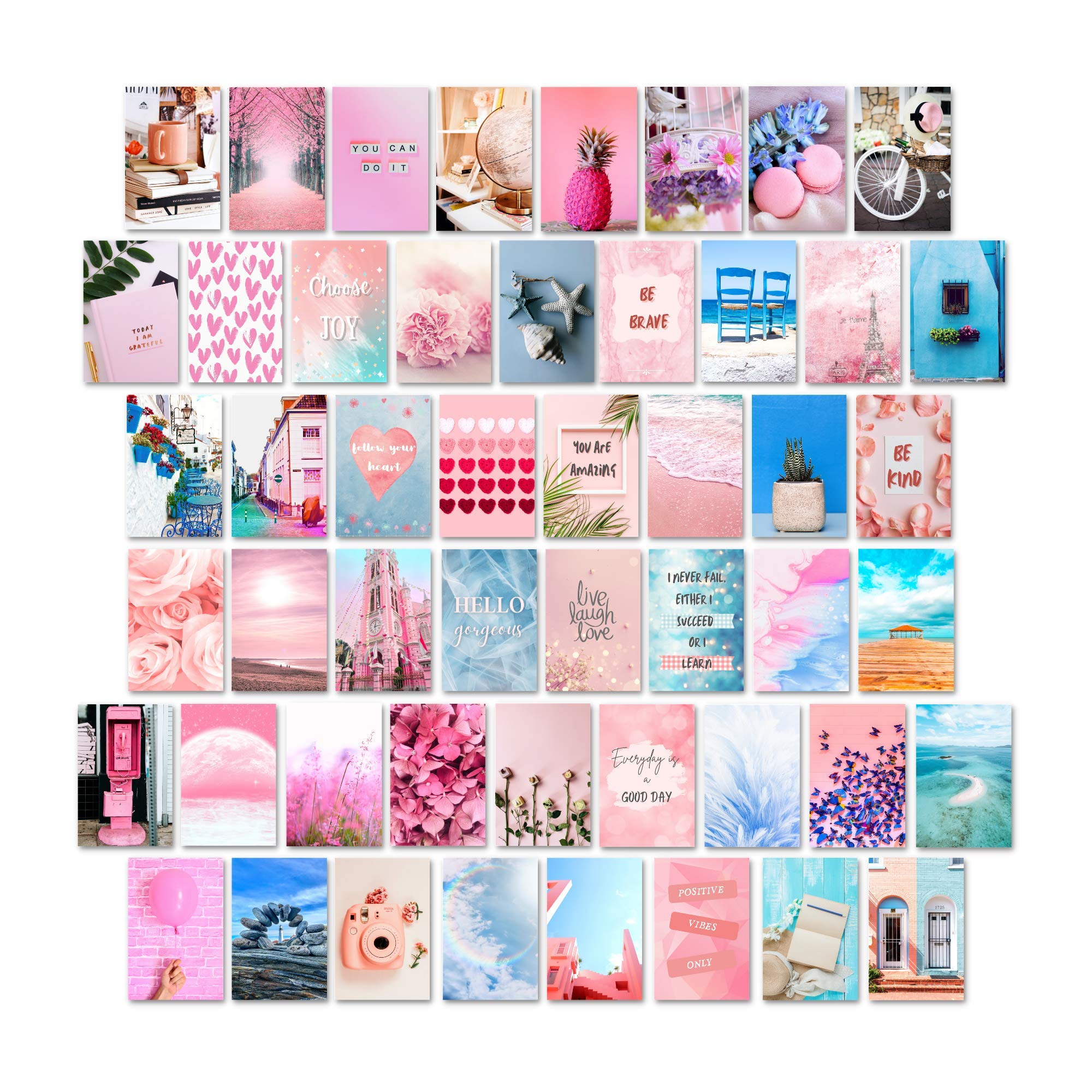 Fotocollage, Rosa Ästhetik, Blau, Moodboard, Pastell, Full HD, Hintergrundbild fürs Tablet