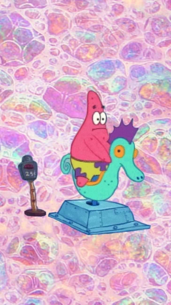 Patrick Star, SpongeBob Schwammkopf, Seepferdchen, Rosa, Holografisch, HD, iPhone-Hintergrundbild