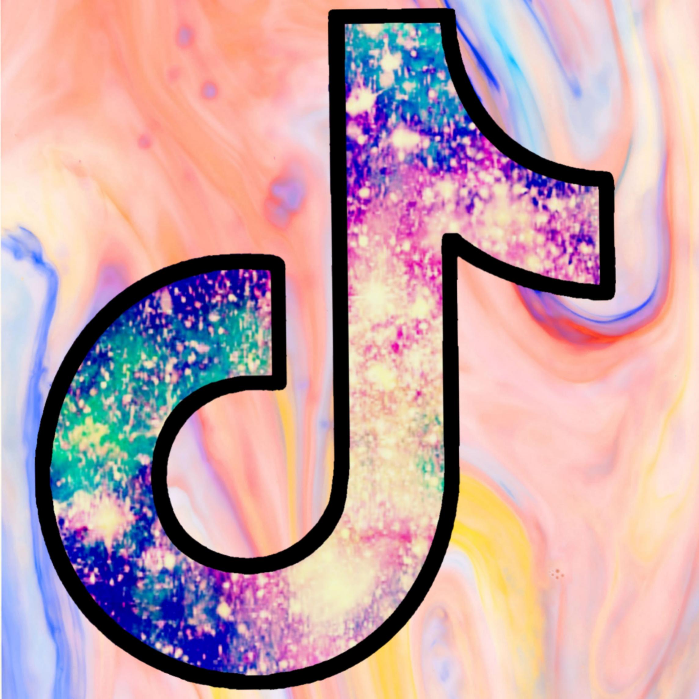 TikTok-Logo, Galaxie, Marmorierung, Pastellfarben, Glitzer, Hintergrundbild fürs iPad