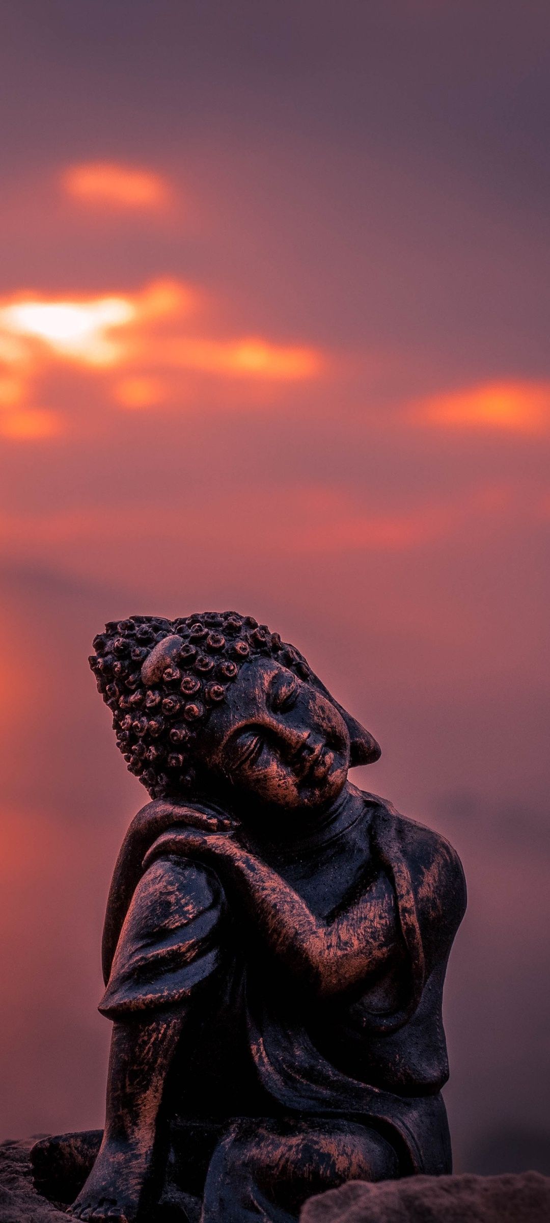 Ruhender Buddha, Figur, Sonnenuntergang, Abendhimmel, Rote Töne, Android-Hintergrundbild