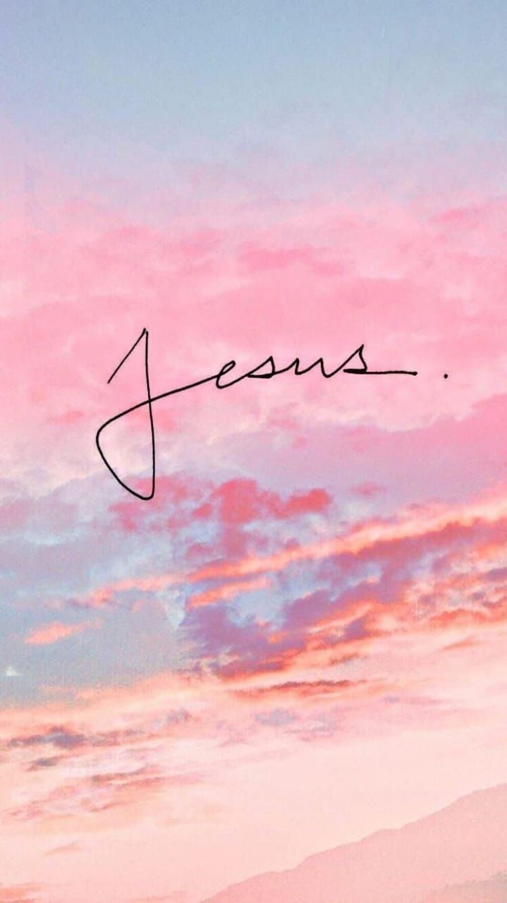 Jesus, Handschrift, Rosa Himmel, Wolken, Hochformat, Hintergrundbild fürs Smartphone