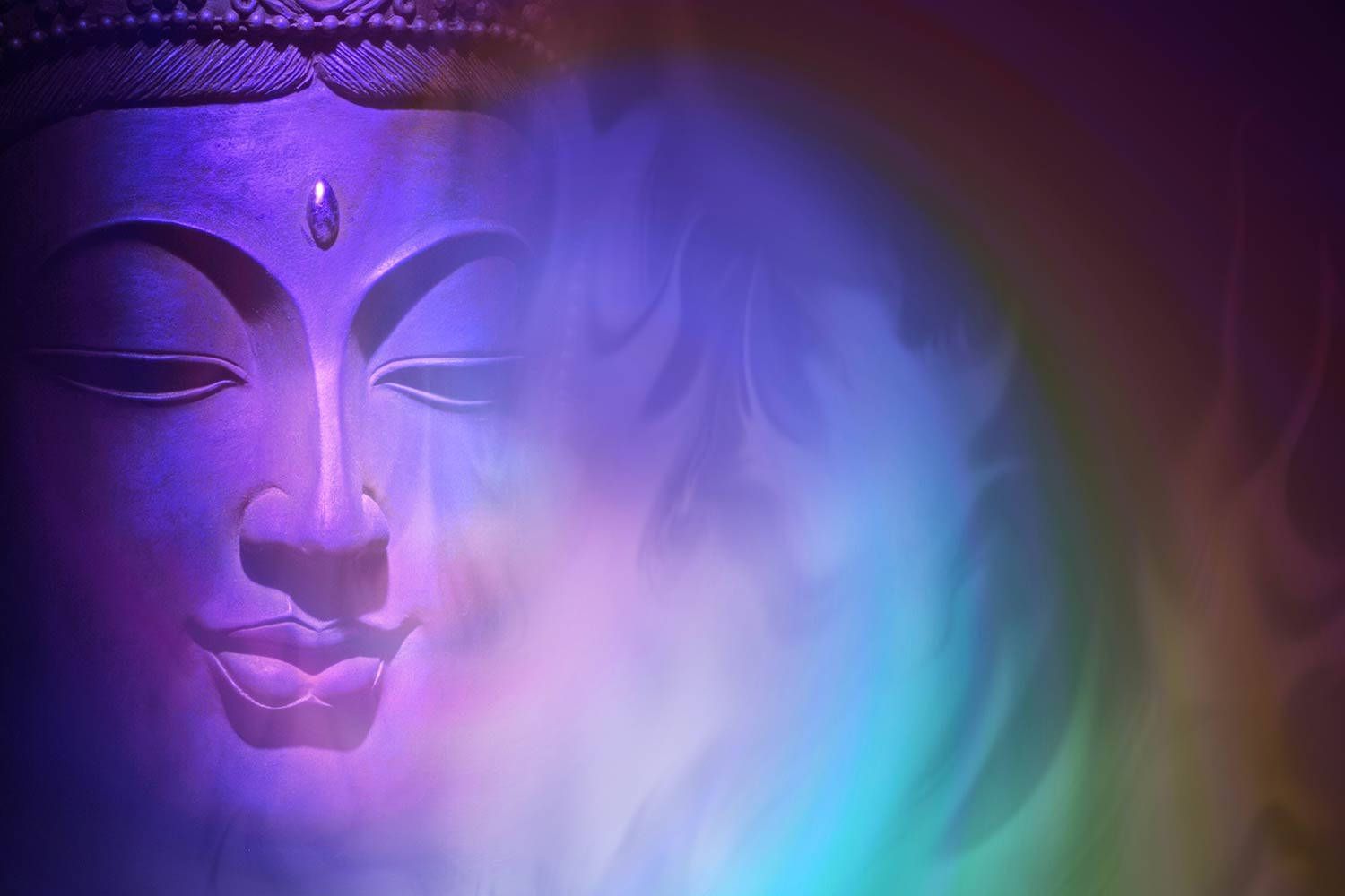 Buddha-Gesicht, Neonfarben, Digitale Kunst, Lila Töne, Spirituell, HD-Hintergrundbild für PC