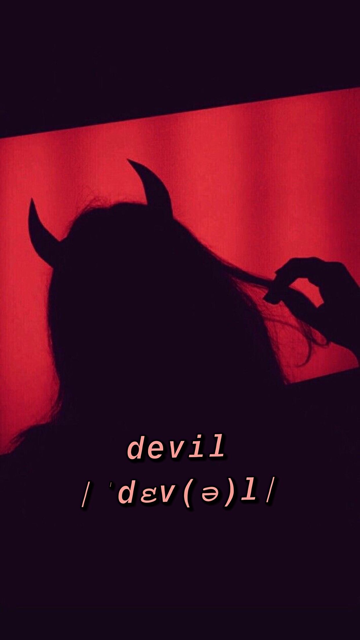 Devil, Teufelshörner, Silhouette, Schriftzug, Rot-Schwarz, Android-Hintergrundbild