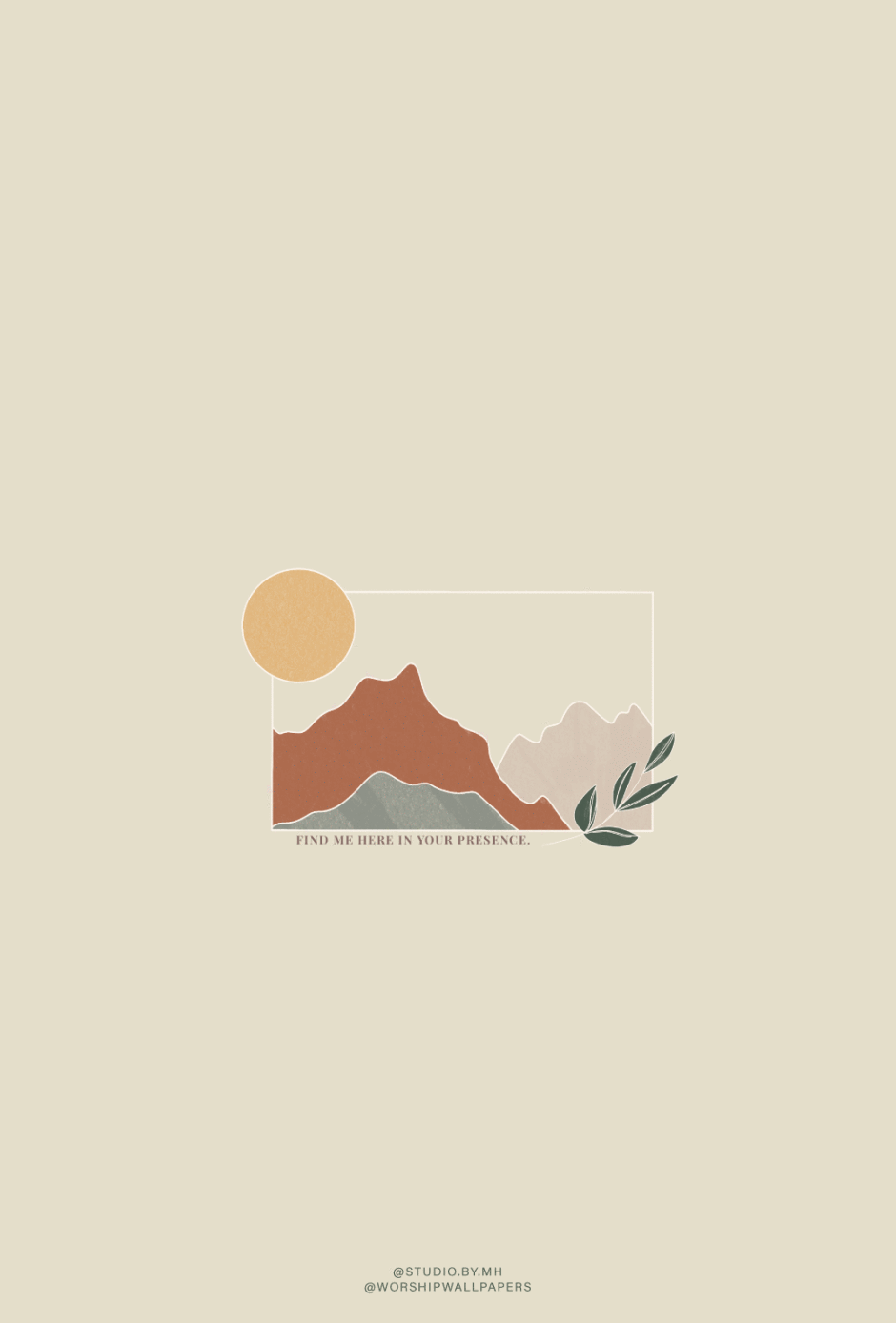 Berge, Sonne, Illustration, Boho, Beige, Hintergrundbild für iPad und Tablet