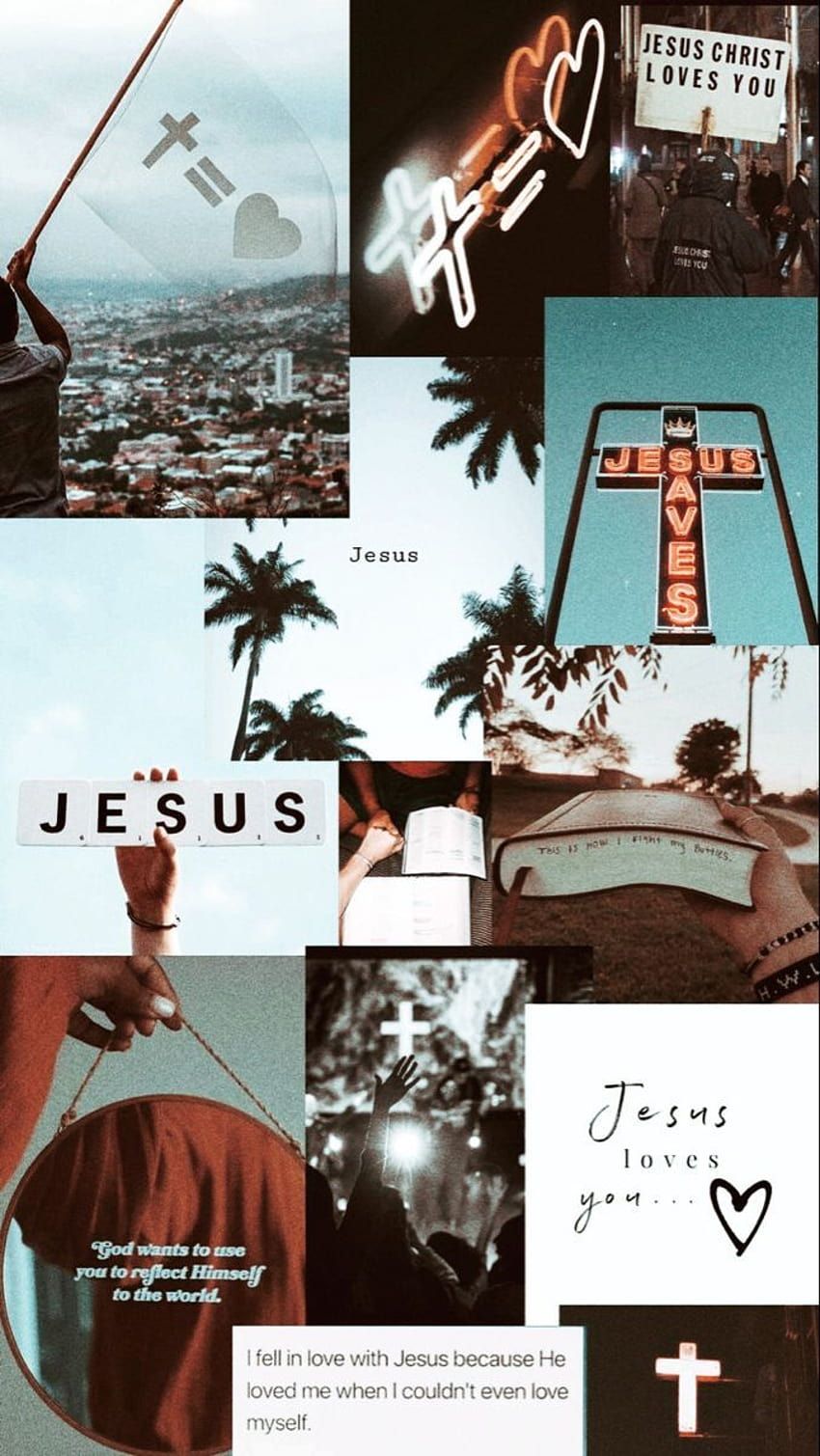 Collage, Kreuz, Jesus, Bibelzitate, Ästhetik, Hochformat, Hintergrundbild fürs Smartphone
