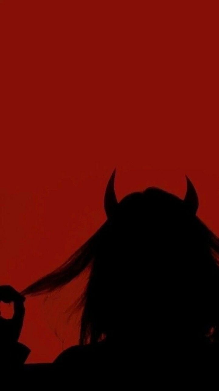 Teufelshörner, Silhouette, Roter Hintergrund, Schatten, Minimalismus, Sperrbildschirm fürs iPhone