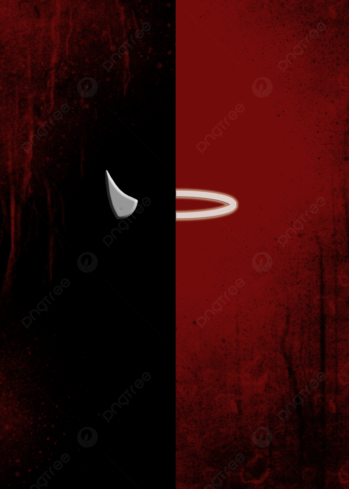 Engel und Teufel, Heiligenschein, Teufelshorn, Rot-Schwarz, Geteilt, Full HD, Tablet-Hintergrund