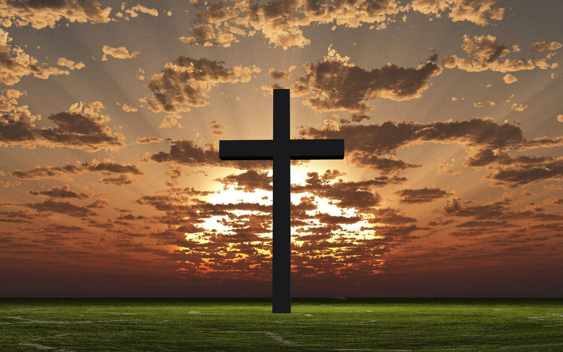 Kreuz, Silhouette, Sonnenuntergang, Wolken, Wiese, 16:10, Full-HD-Hintergrundbild für den Desktop