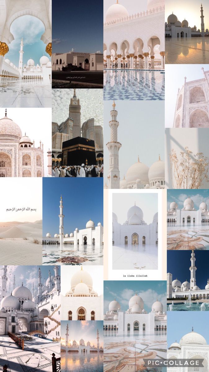 Collage, Moscheen, Kaaba, Weiße Kuppeln, Ästhetik, Hochformat, Hintergrundbild fürs Smartphone