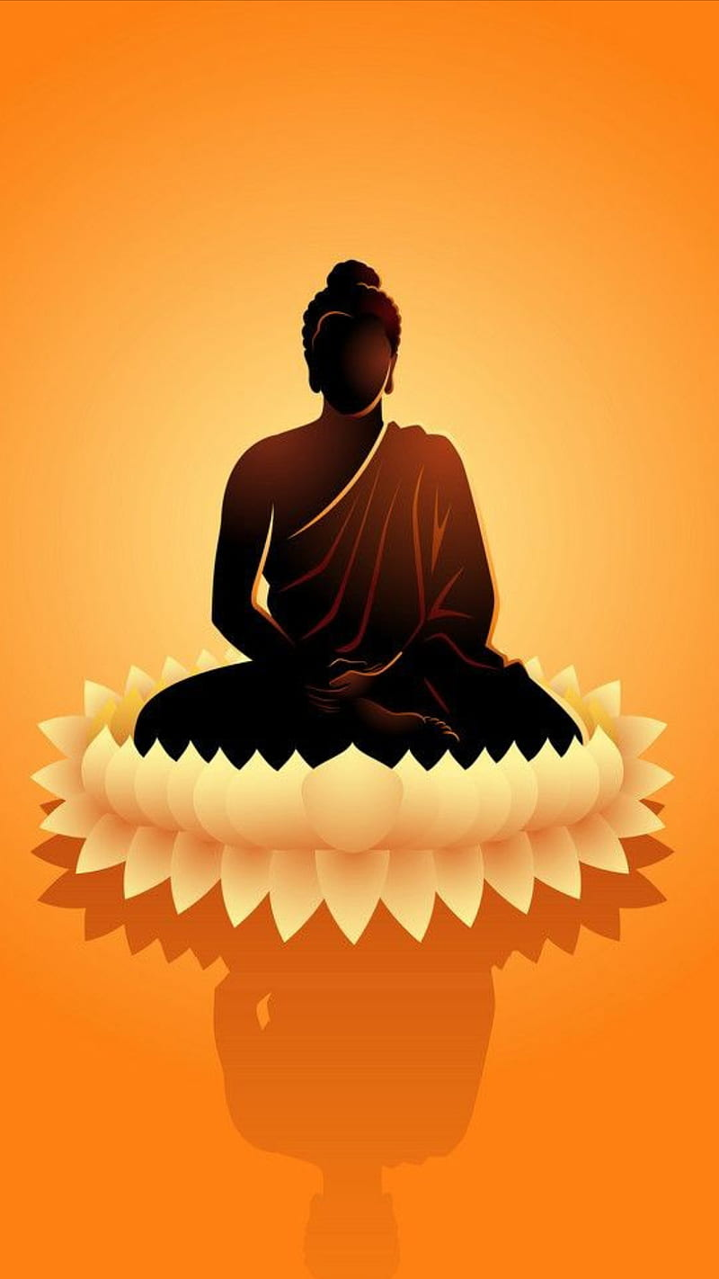 Buddha, Silhouette, Lotus, Spiegelung, Orange Töne, HD, Handy-Hintergrund im Hochformat