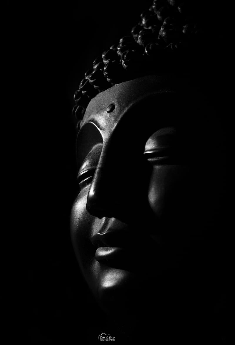 Buddha-Gesicht, Schatten, Schwarzer Hintergrund, Minimalismus, HD Wallpaper