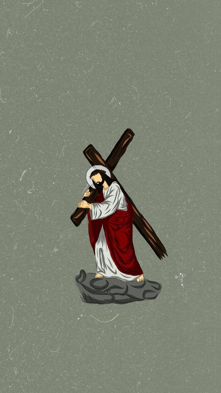Jesus, Kreuzweg, Kreuz tragen, Illustration, Graugrün, HD, Handy-Hintergrund im Hochformat