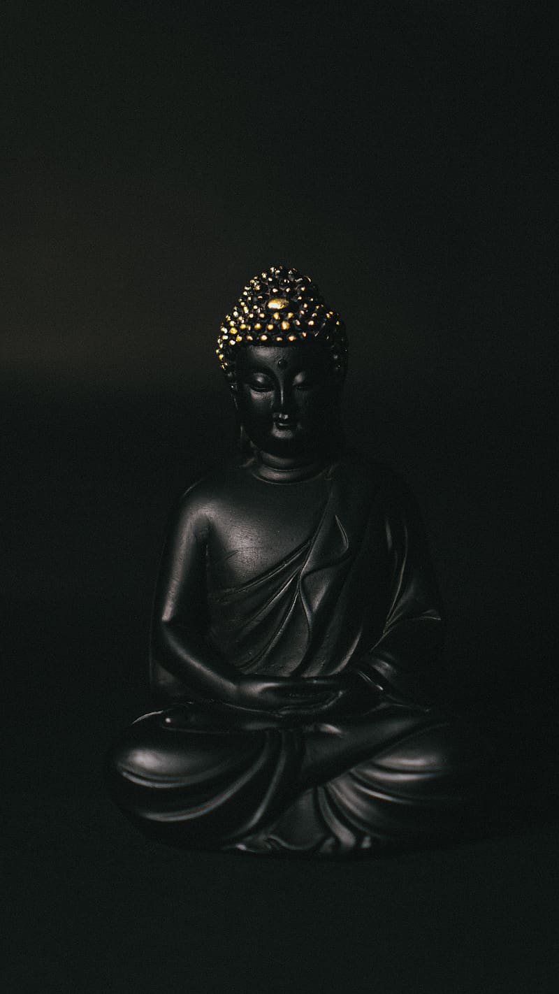 Buddha-Statue, Schwarzer Hintergrund, Meditation, Minimalismus, Sperrbildschirm fürs iPhone