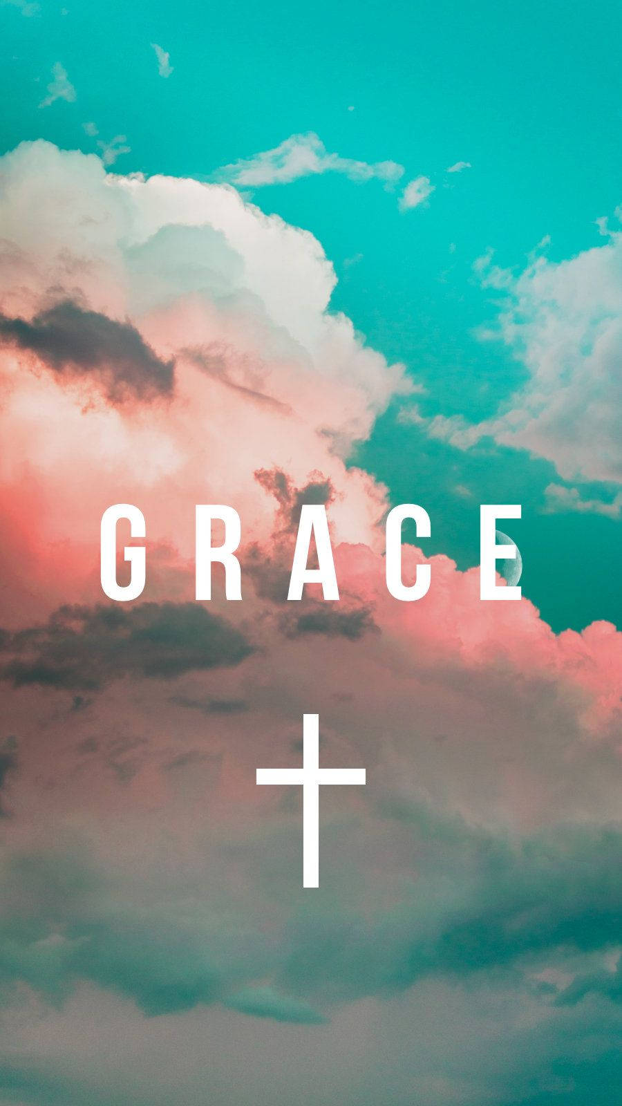 Grace, Kreuz, Wolken, Türkis, Rosa, Hintergrundbild für iPhone und Android