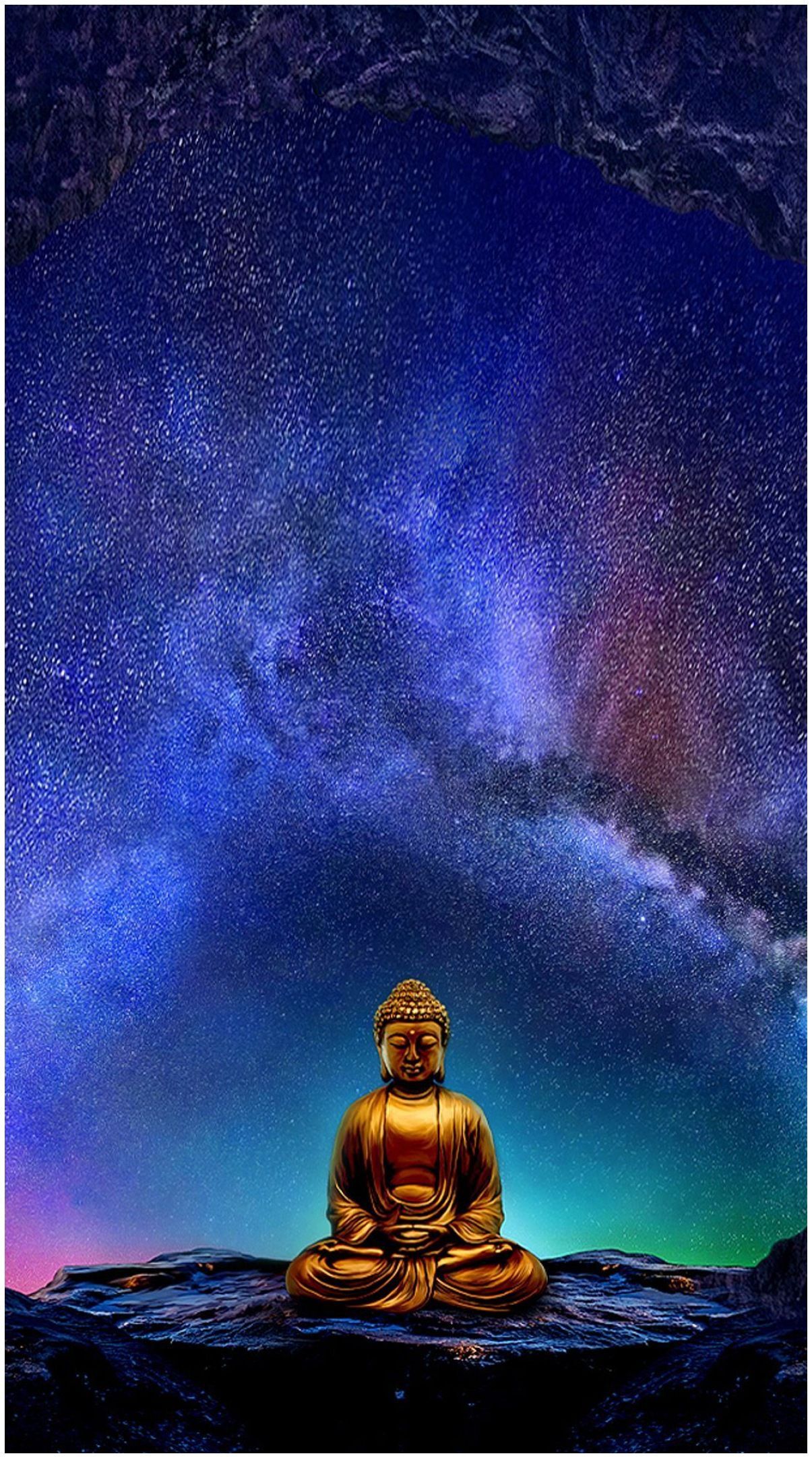 Buddha, Milchstraße, Sternenhimmel, Fantasy, Blaue Töne, Full HD, Handy-Hintergrundbild
