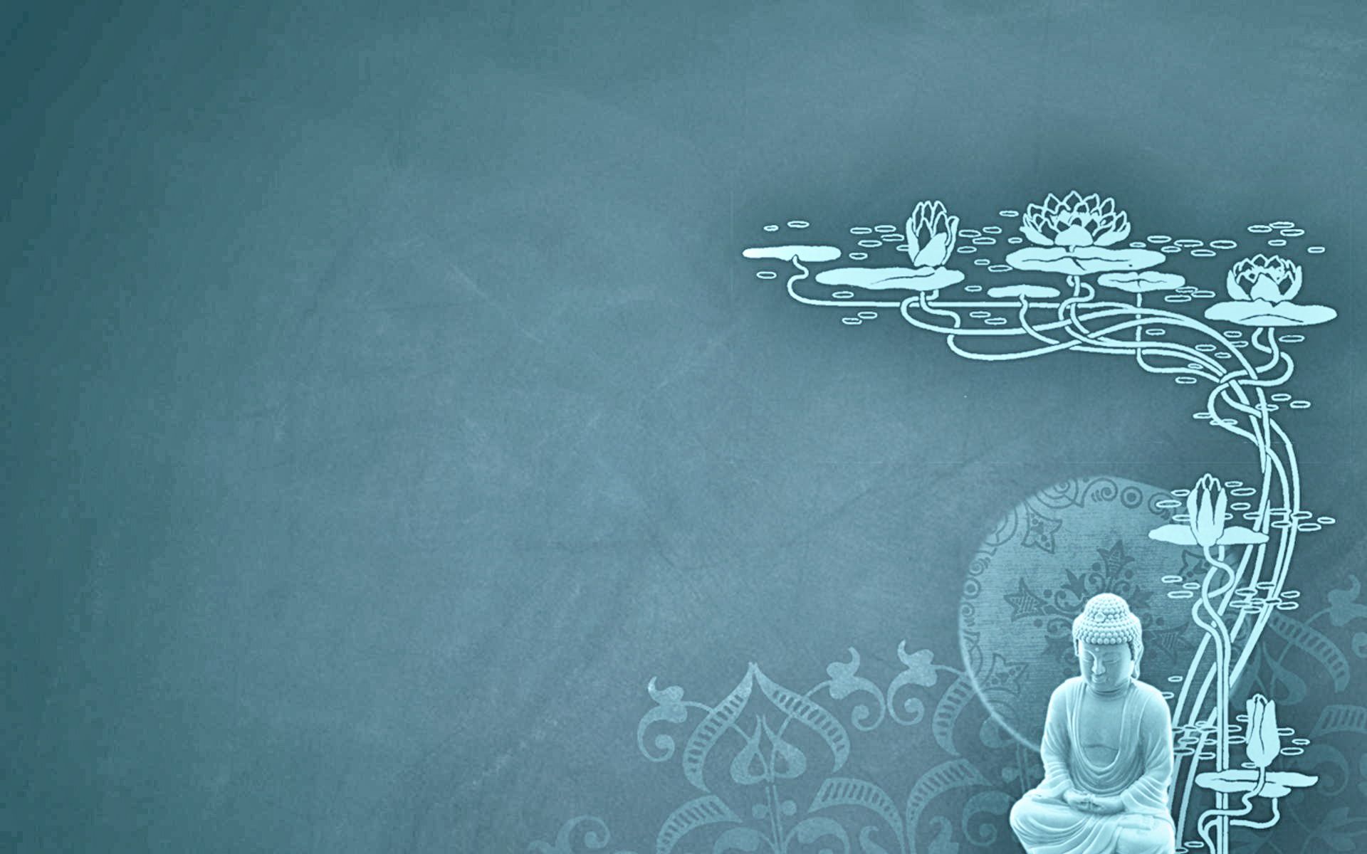 Buddha, Lotusblüten, Linienkunst, Minimalismus, Türkise Töne, Full HD, Windows-Hintergrundbild