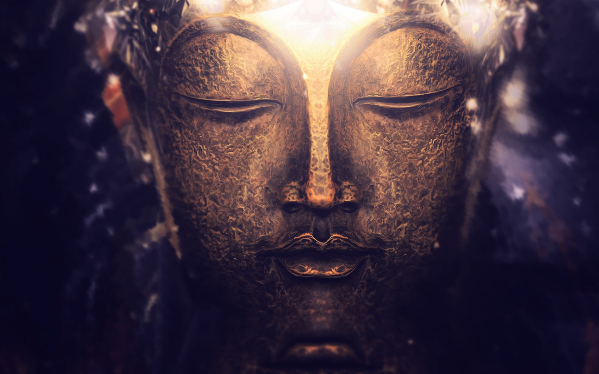 Buddha-Gesicht, Bronze, Geschlossene Augen, Nahaufnahme, Dunkle Töne, Full-HD-Hintergrundbild für PC