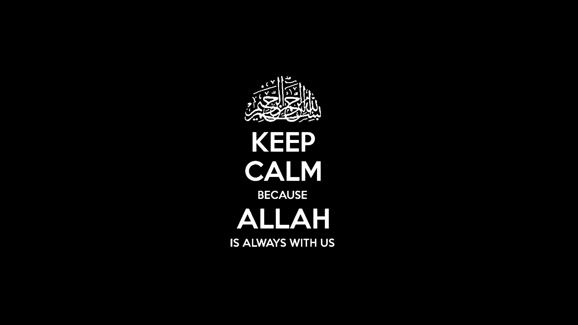 Keep Calm, Allah, Arabische Kalligrafie, Schwarzer Hintergrund, Text, Full HD Wallpaper