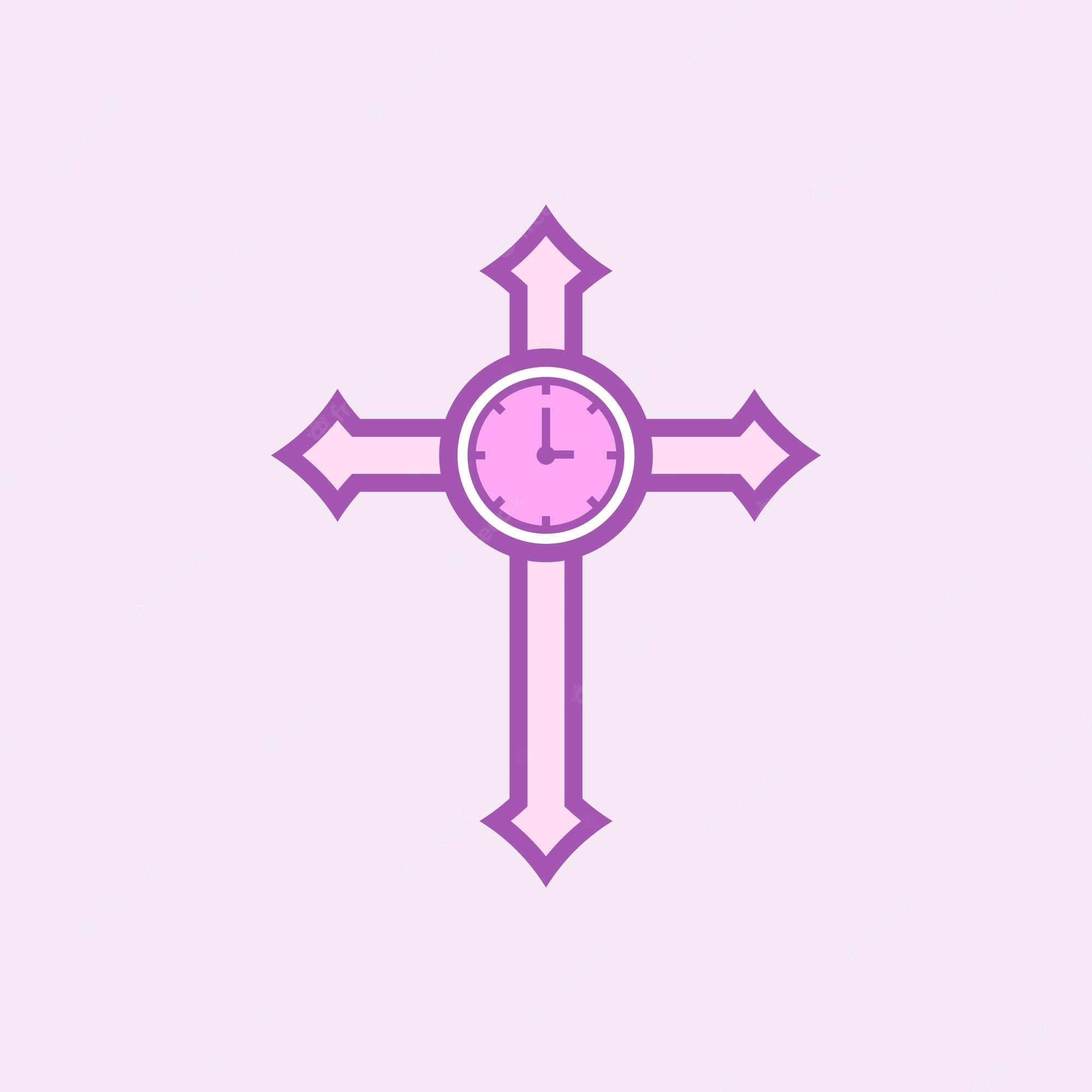 Kreuz, Uhr, Illustration, Lila, Minimalistisch, Hintergrundbild für iPad und Tablet