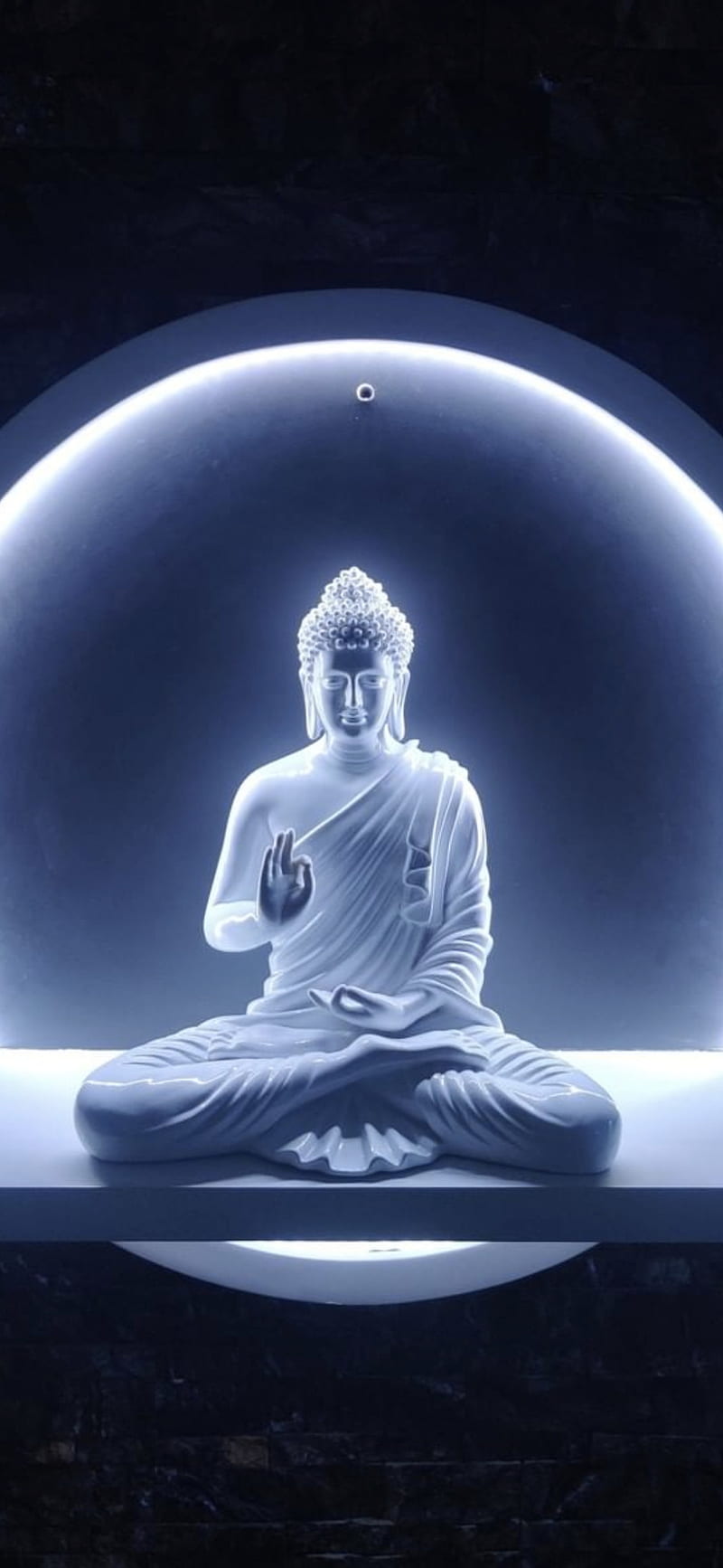 Buddha, Leuchtender Kreis, Neonlicht, Digitale Kunst, Dunkler Hintergrund, Sperrbildschirm fürs iPhone