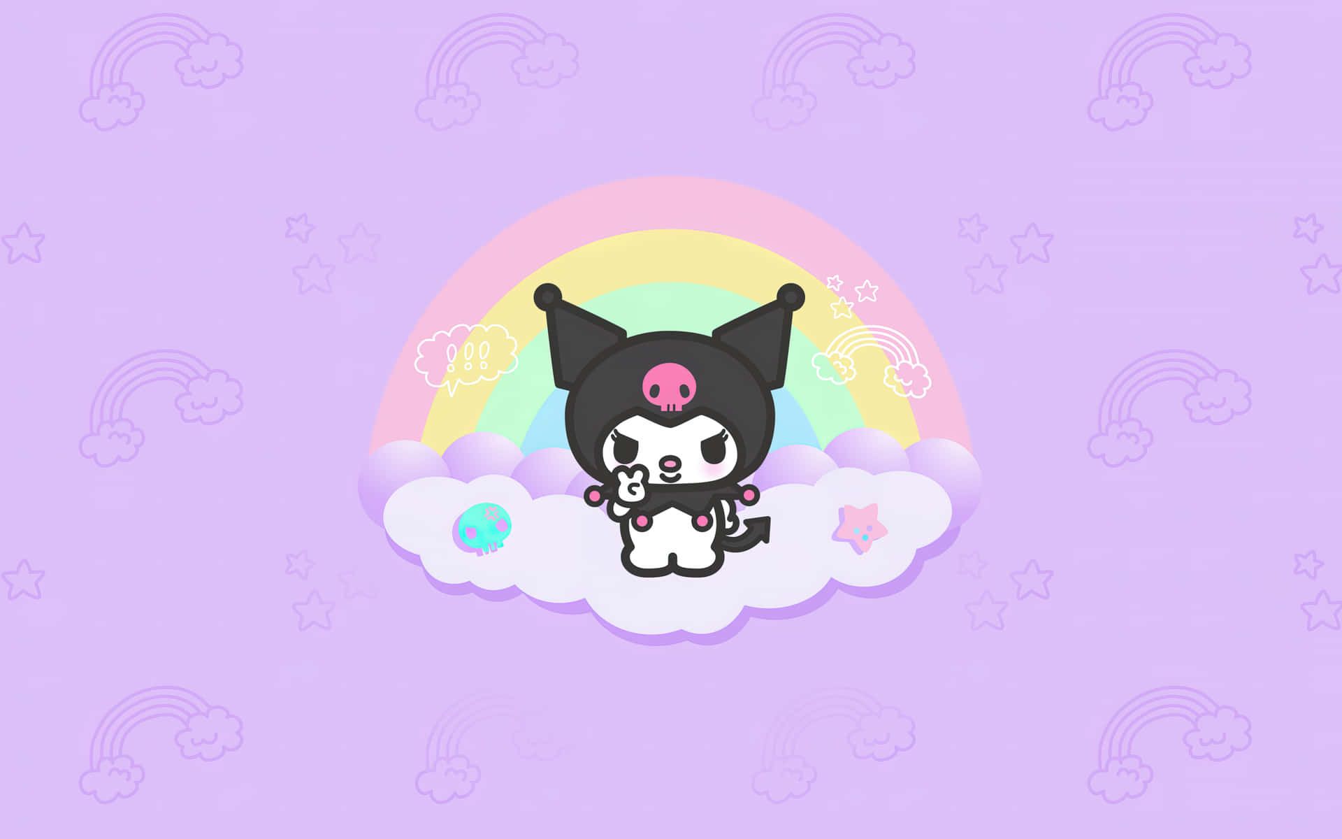 Kuromi, Sanrio, Regenbogen, Wolke, Lila Hintergrund, Kawaii, Full HD Wallpaper