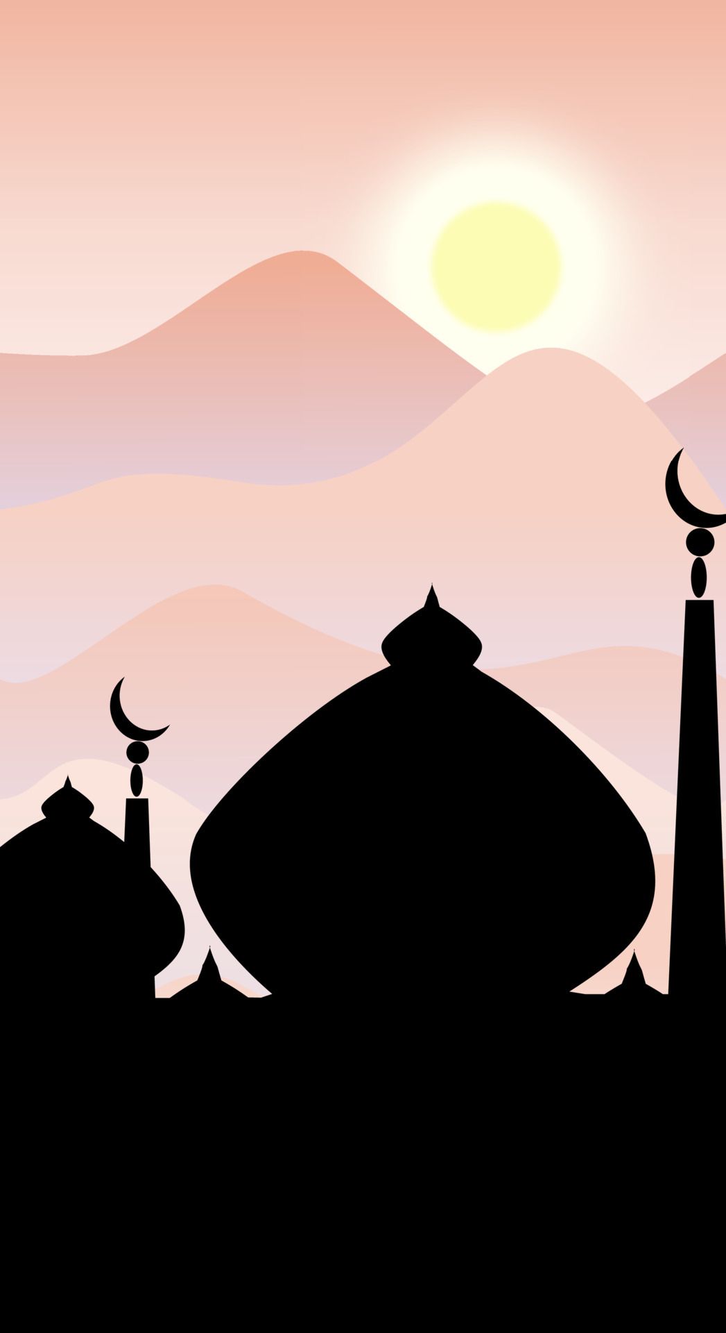 Moschee, Silhouette, Mondsichel, Berge, Sonne, Pastellfarben, HD, Handy-Hintergrundbild